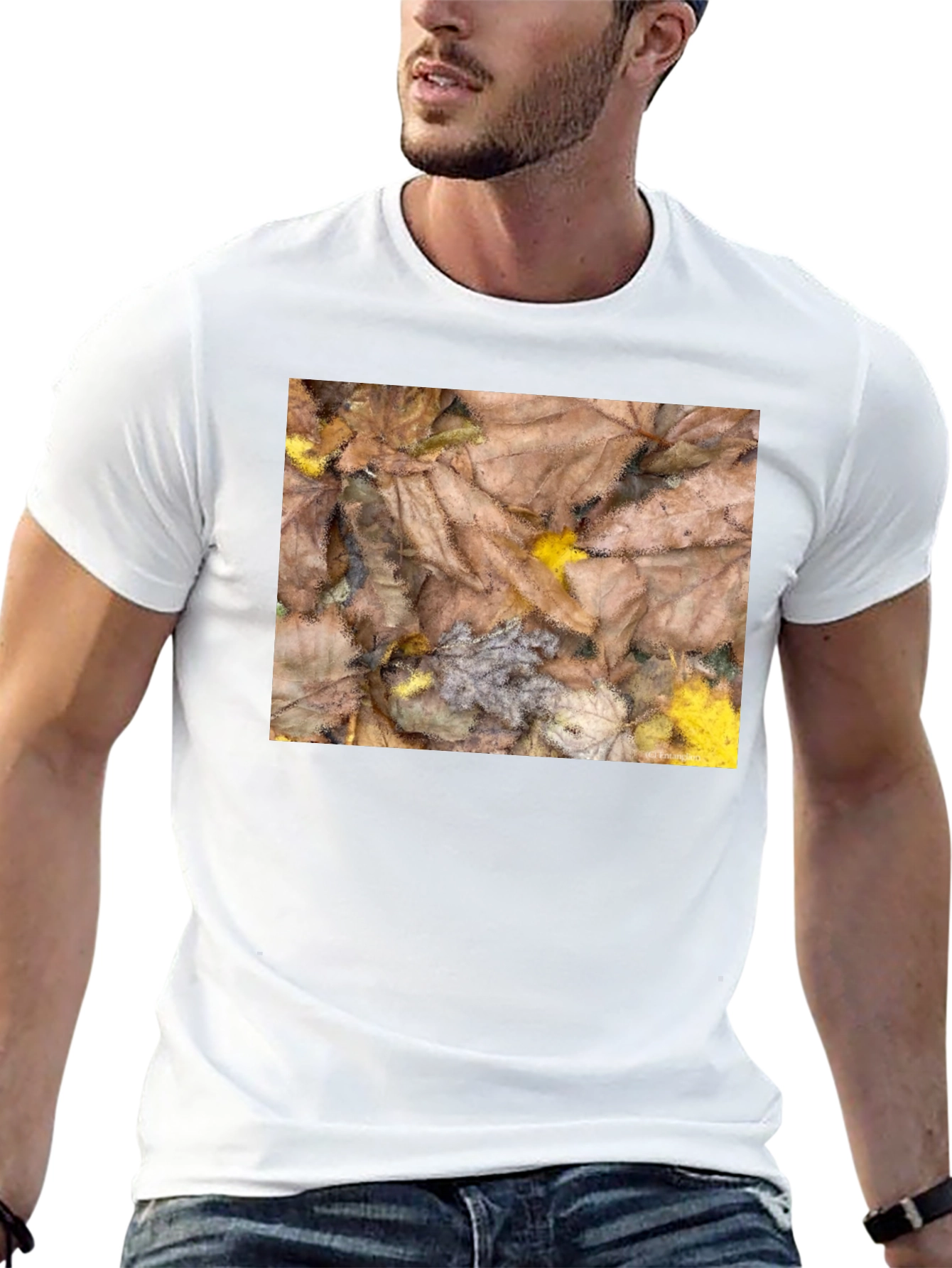 Autumn Leaves Pattern Black T-Shirt