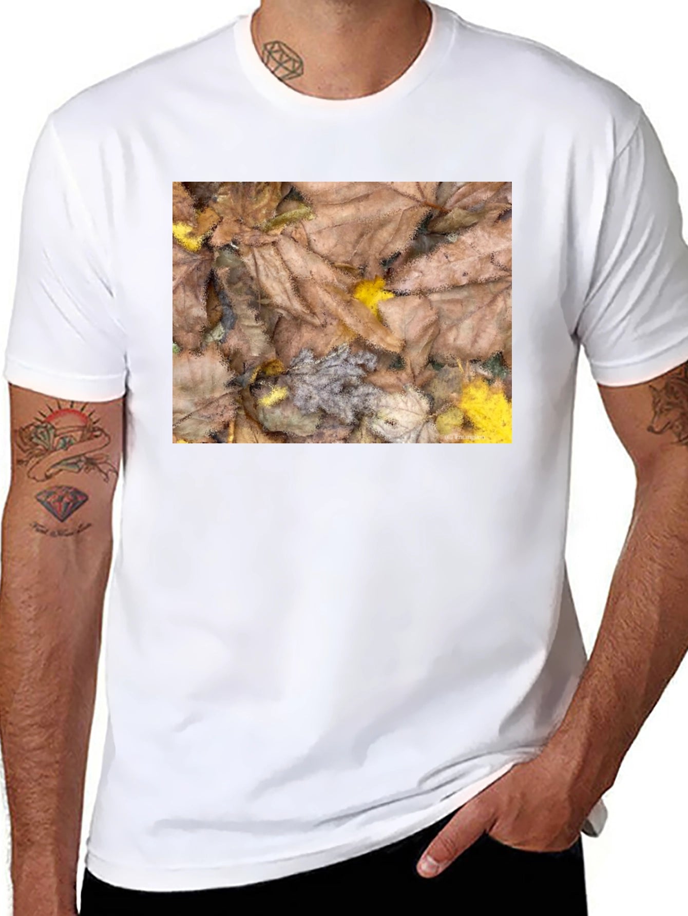 Autumn Leaves Pattern Black T-Shirt