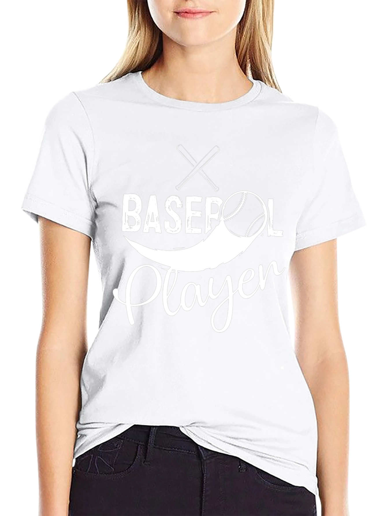 Baseball Player Graphic Tee - Black Cotton T-Shirt