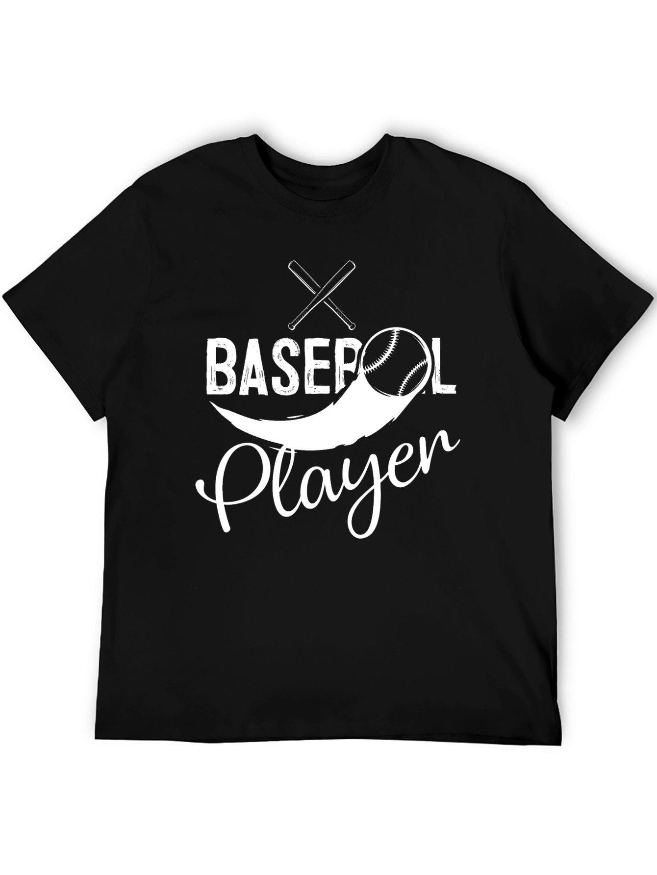 Baseball Player Graphic Tee - Black Cotton T-Shirt