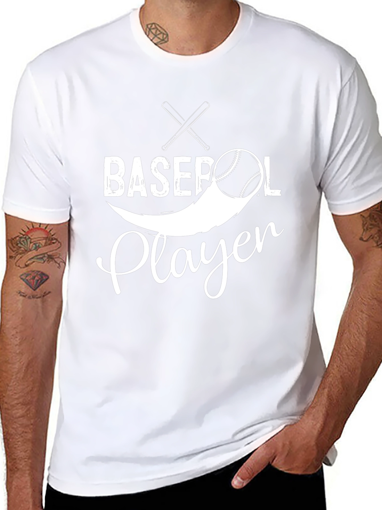 Baseball Player Graphic Tee - Black Cotton T-Shirt