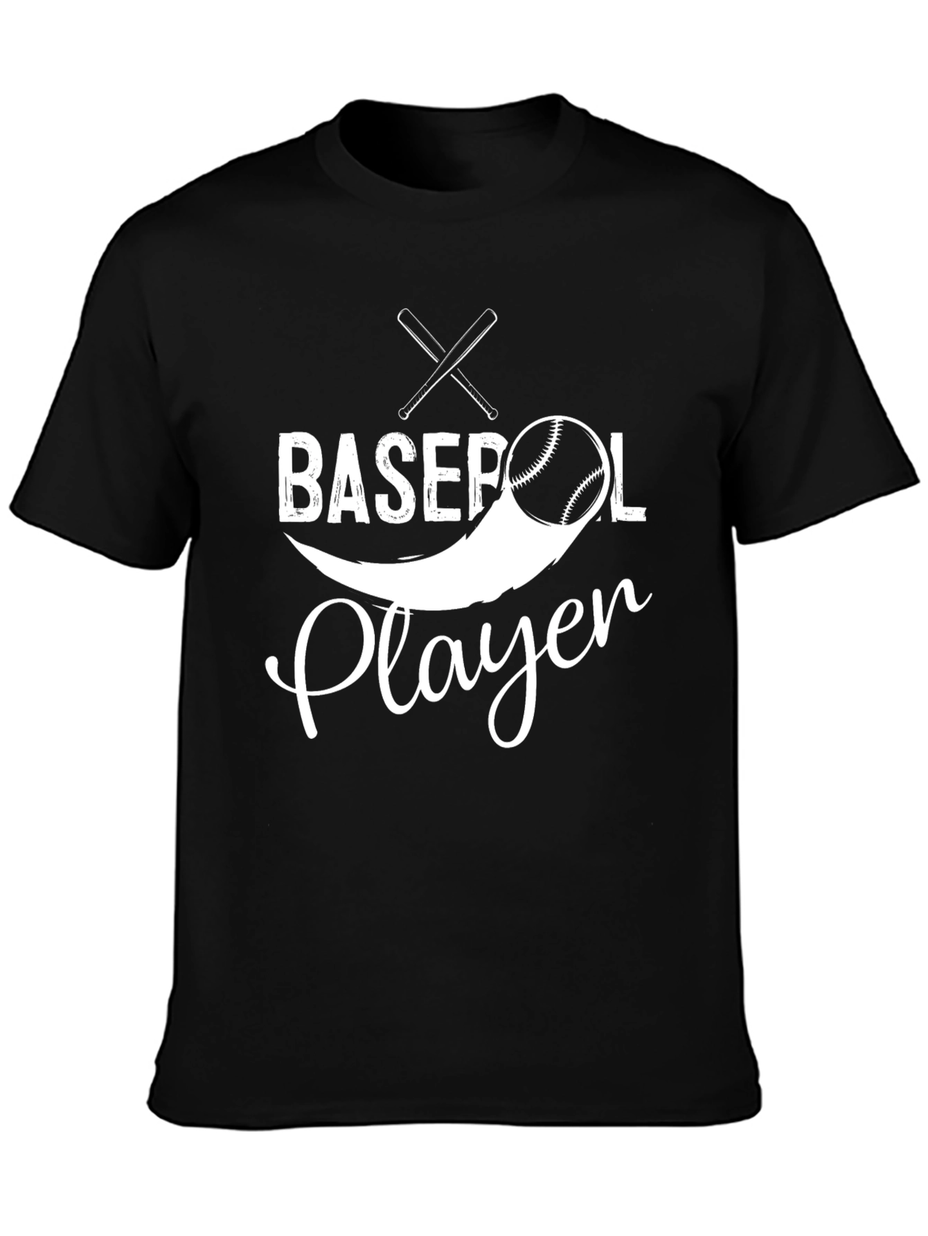 Baseball Player Graphic Tee - Black Cotton T-Shirt
