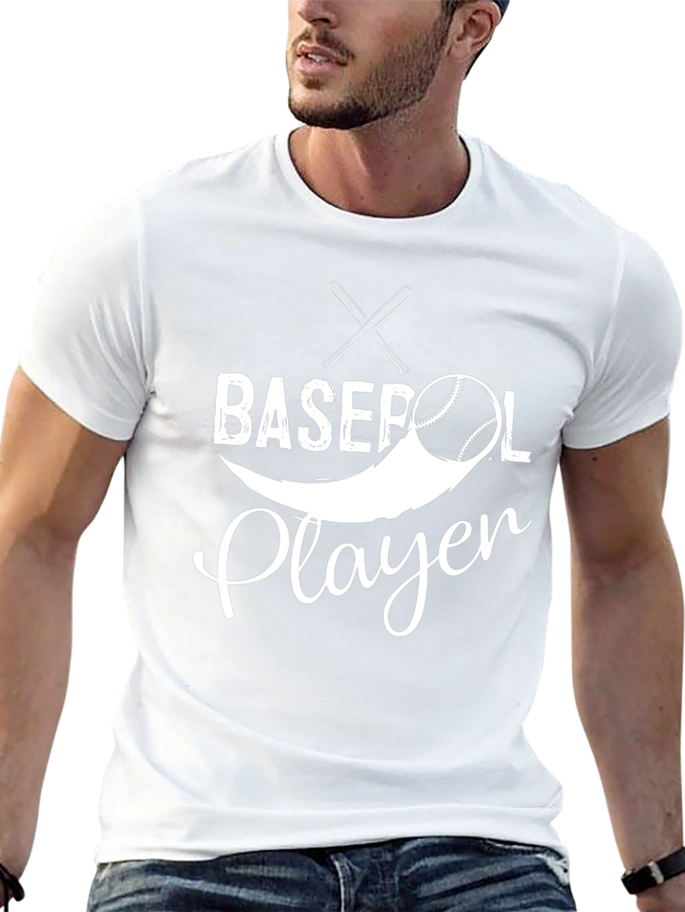 Baseball Player Graphic Tee - Black Cotton T-Shirt