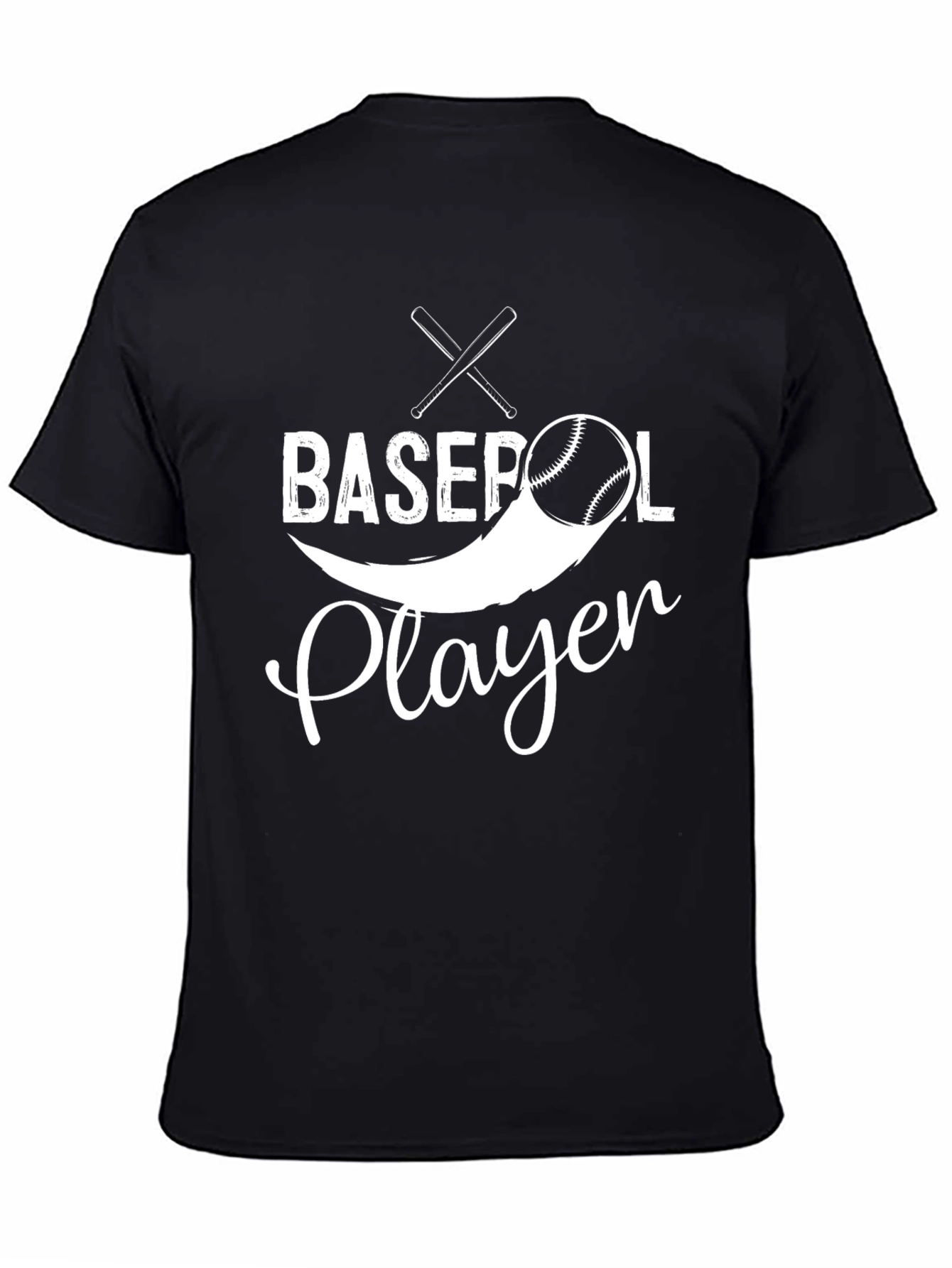 Baseball Player Graphic Tee - Black Cotton T-Shirt