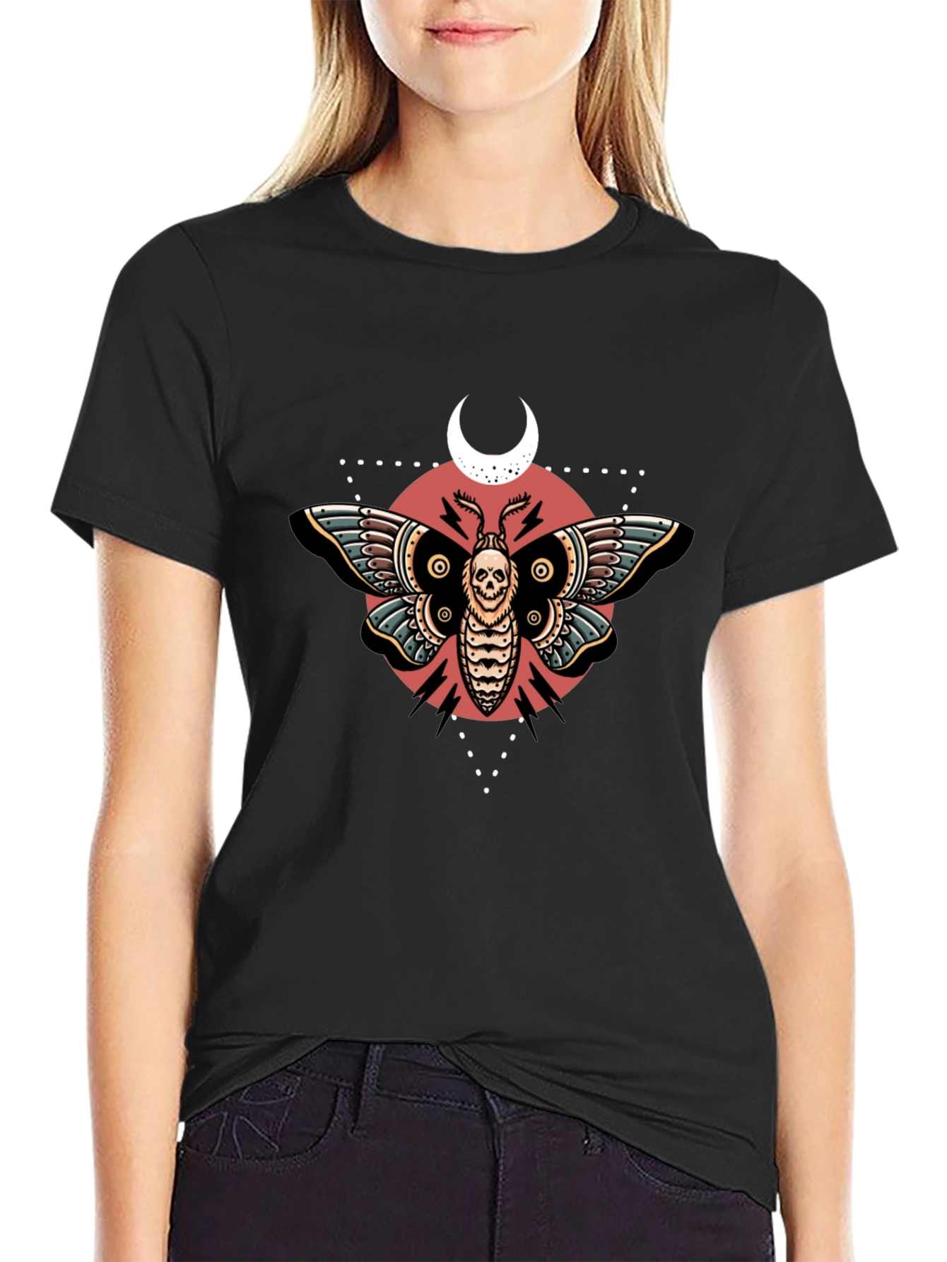 Skull Moth Graphic Tee - Black Cotton T-Shirt