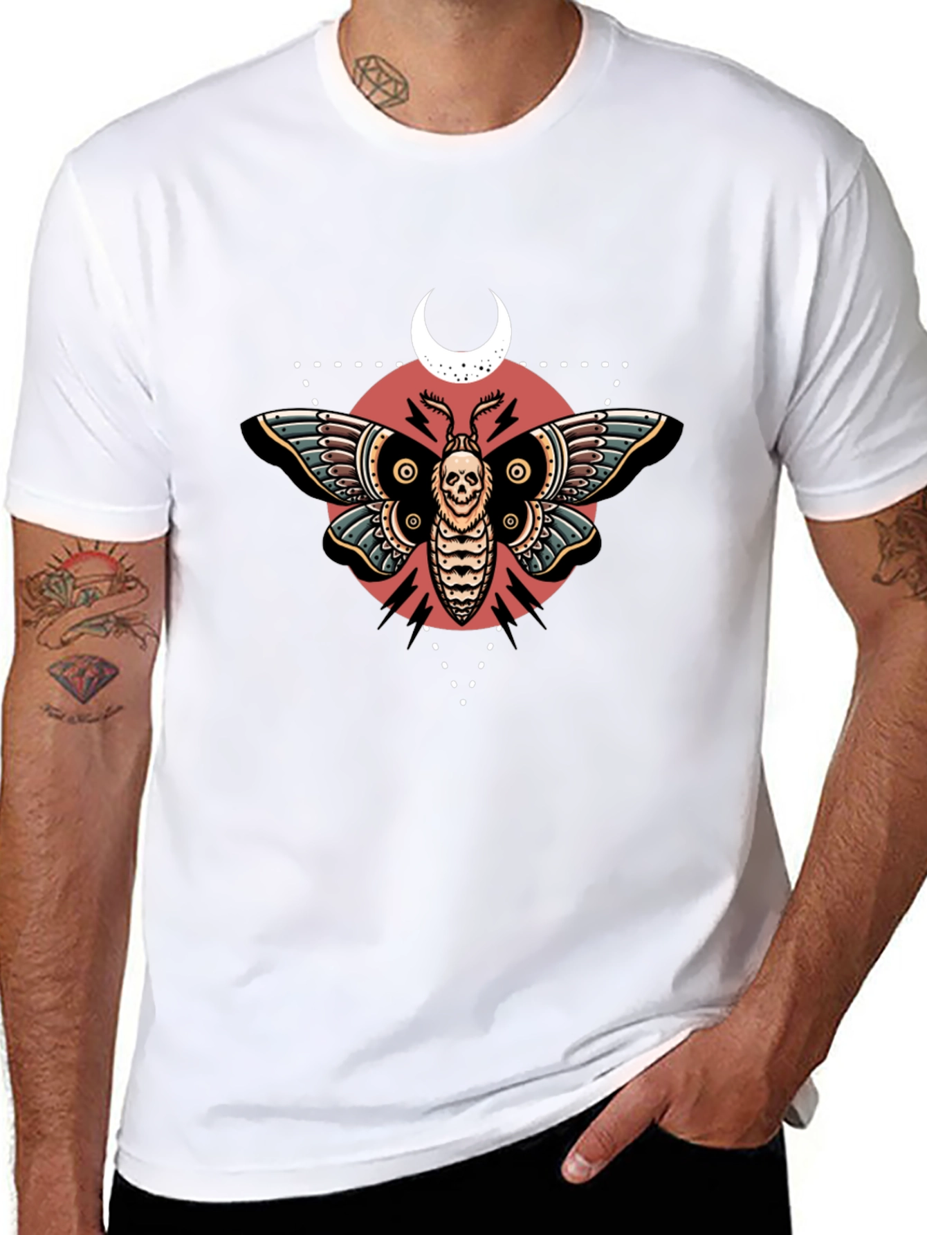 Skull Moth Graphic Tee - Black Cotton T-Shirt