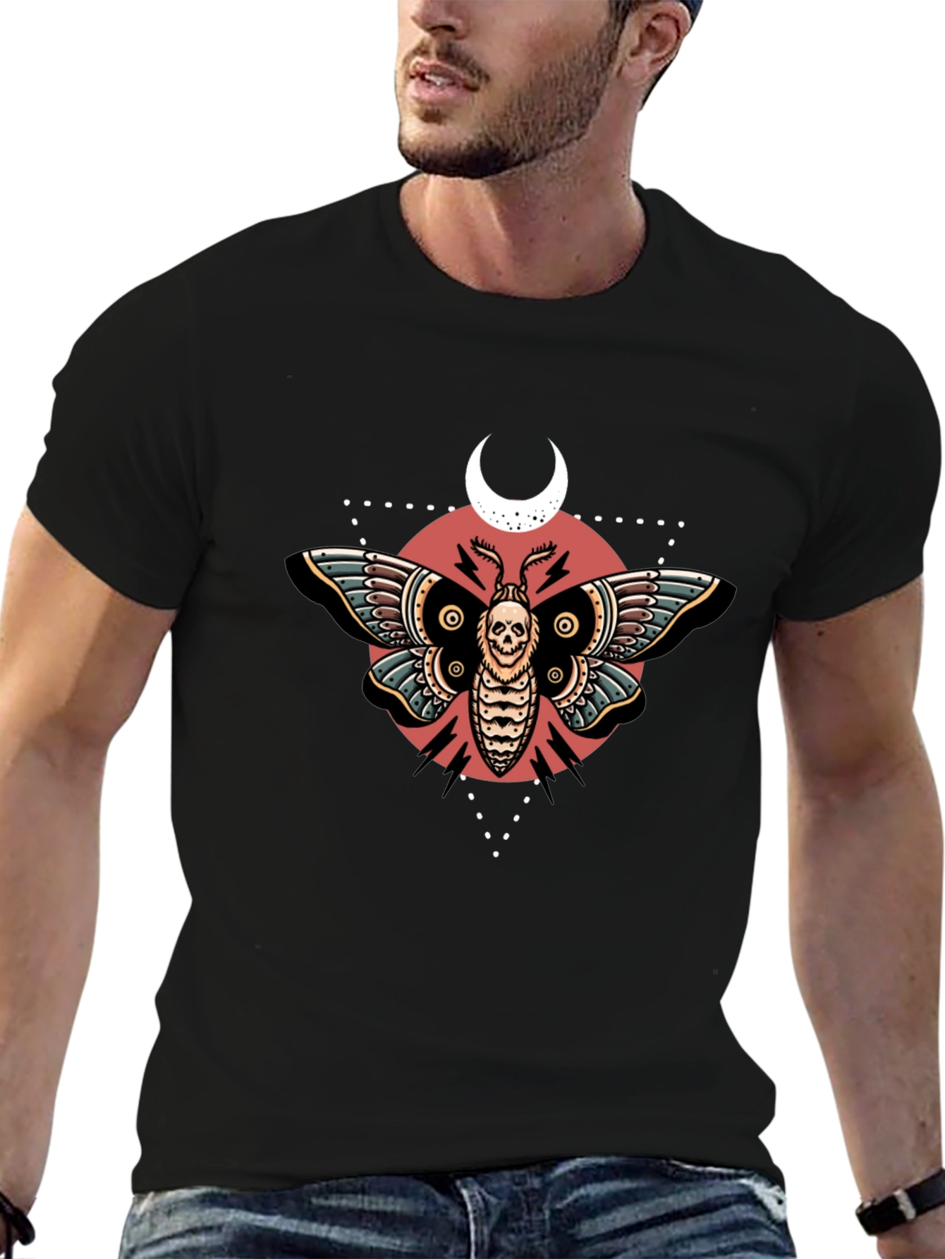 Skull Moth Graphic Tee - Black Cotton T-Shirt
