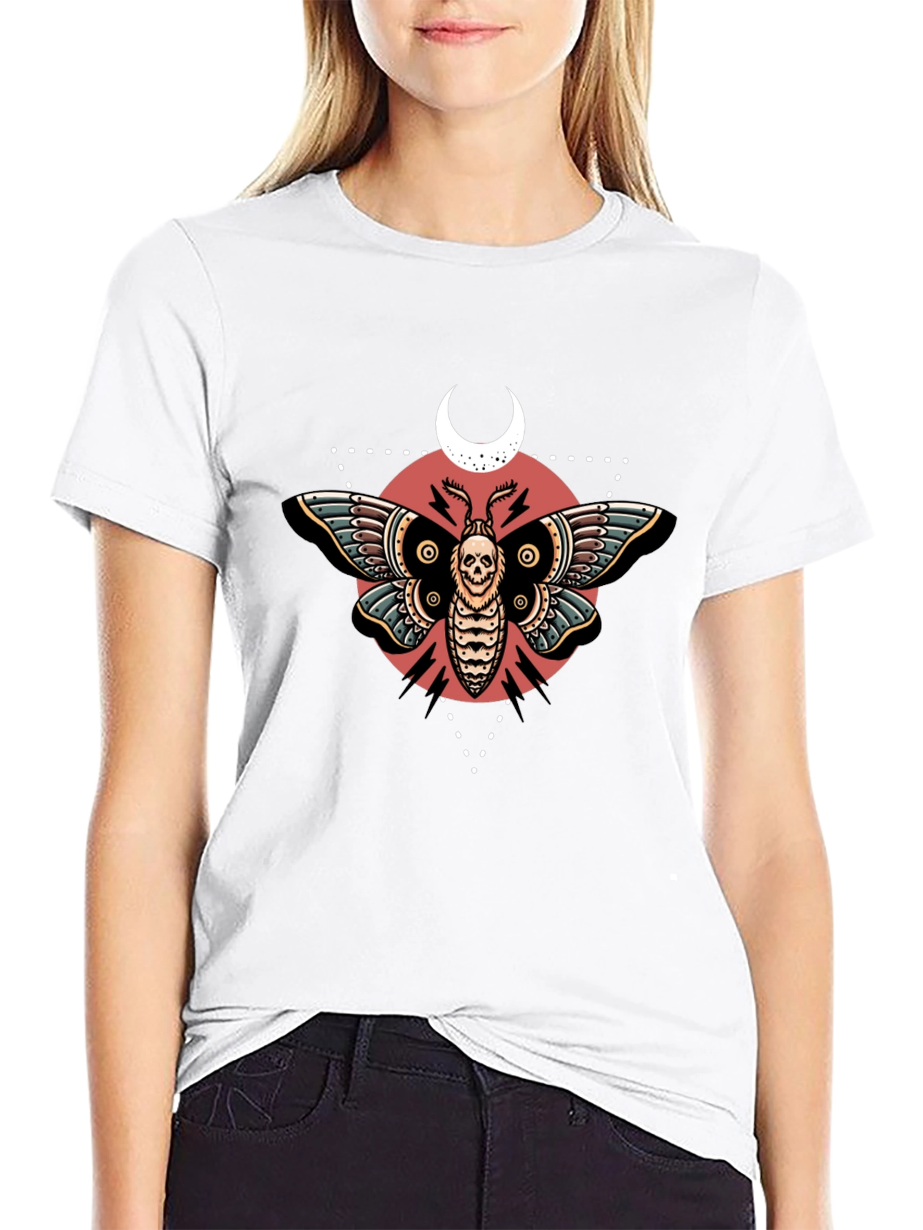 Skull Moth Graphic Tee - Black Cotton T-Shirt