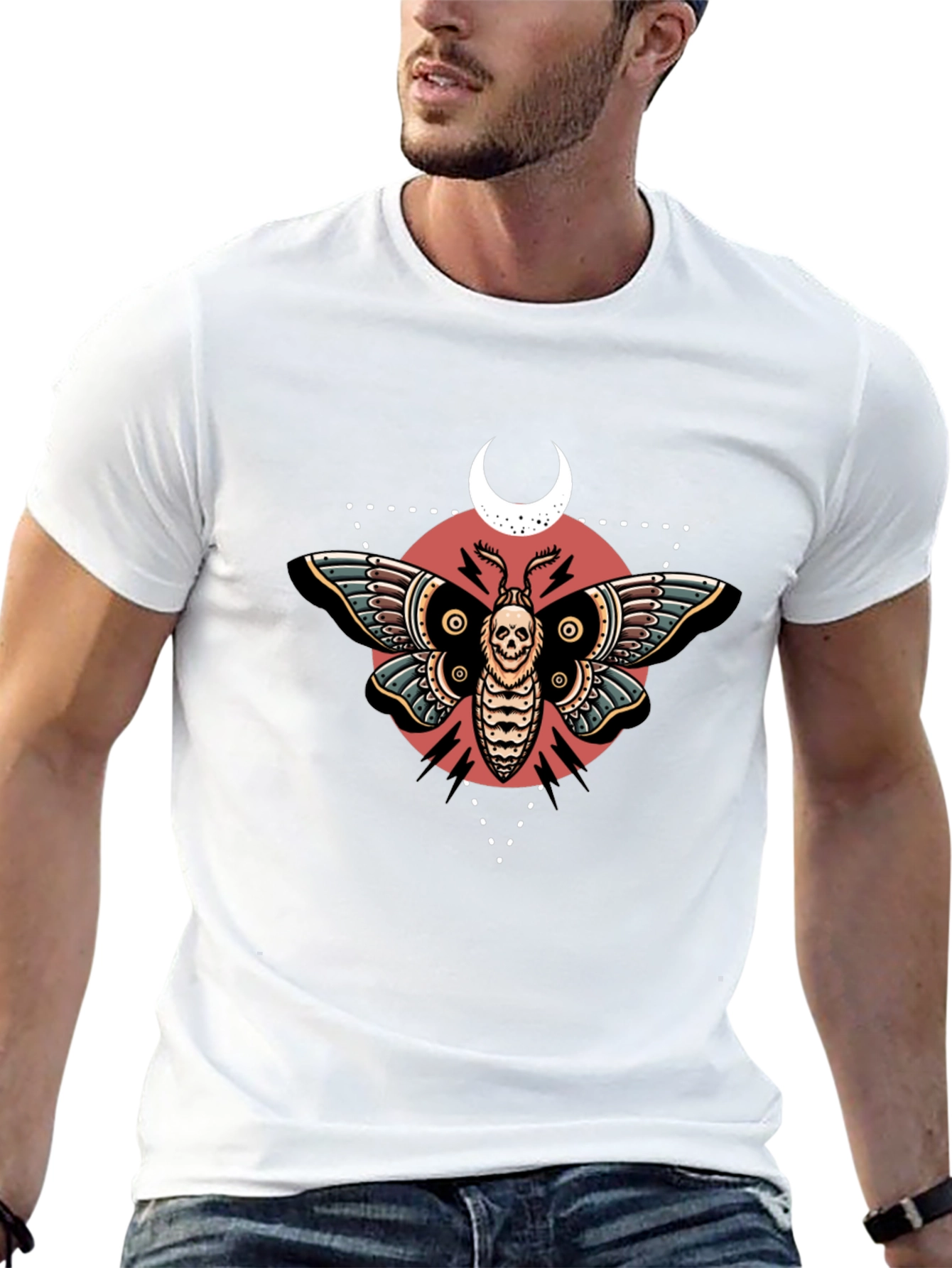 Skull Moth Graphic Tee - Black Cotton T-Shirt