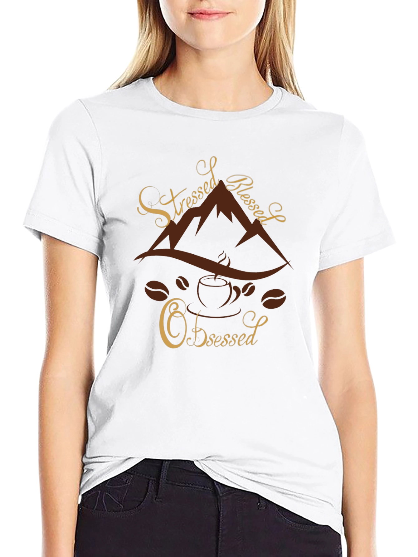 Stressed Blessed Coffee Obsessed Graphic Tee