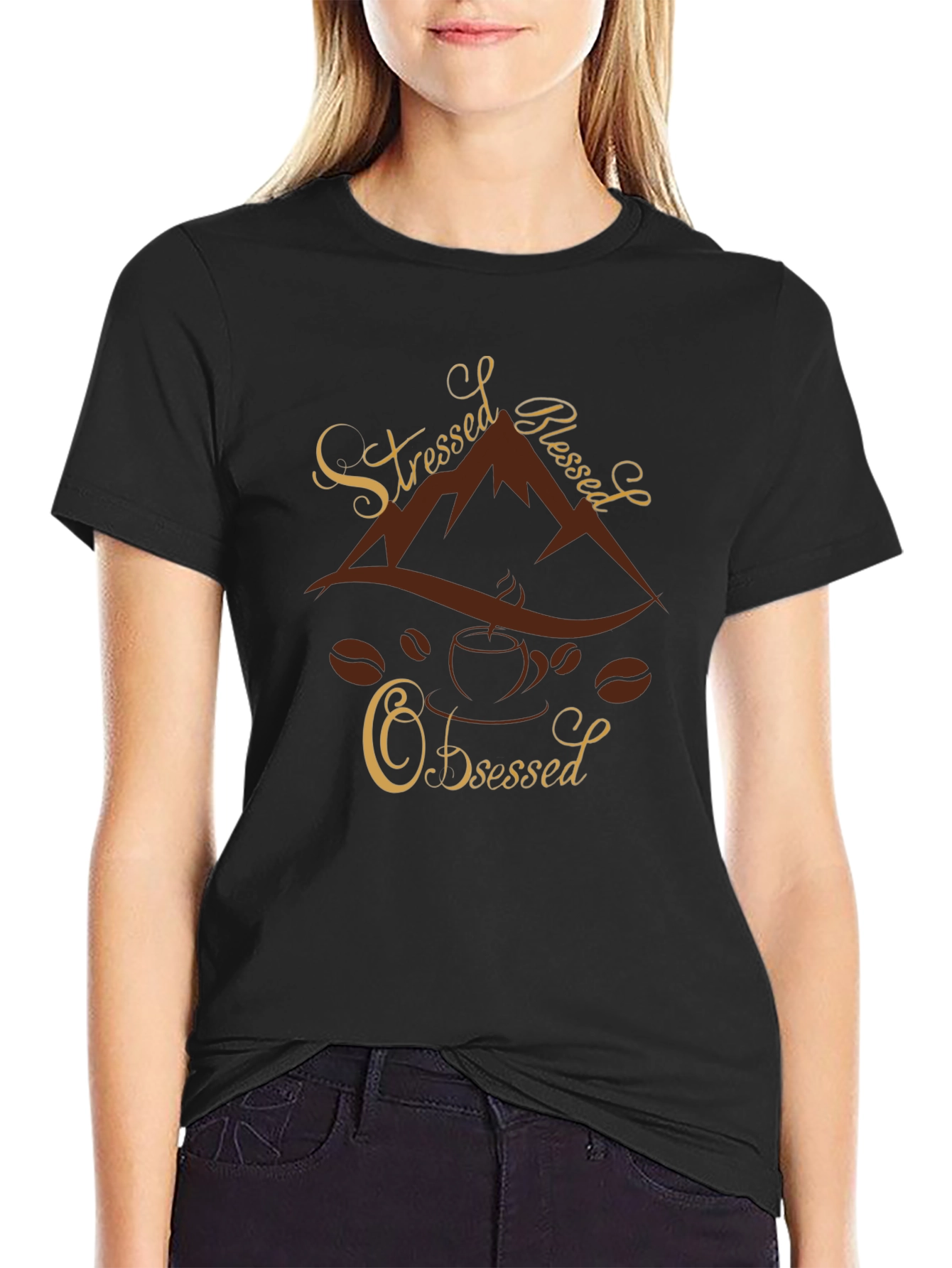 Stressed Blessed Coffee Obsessed Graphic Tee