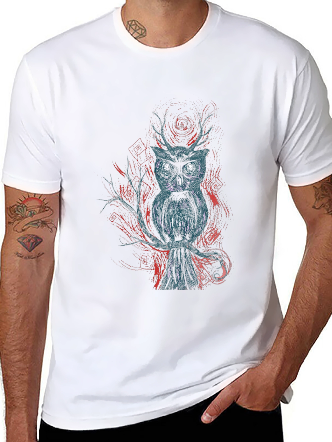 Owl Graphic Print Black T-Shirt