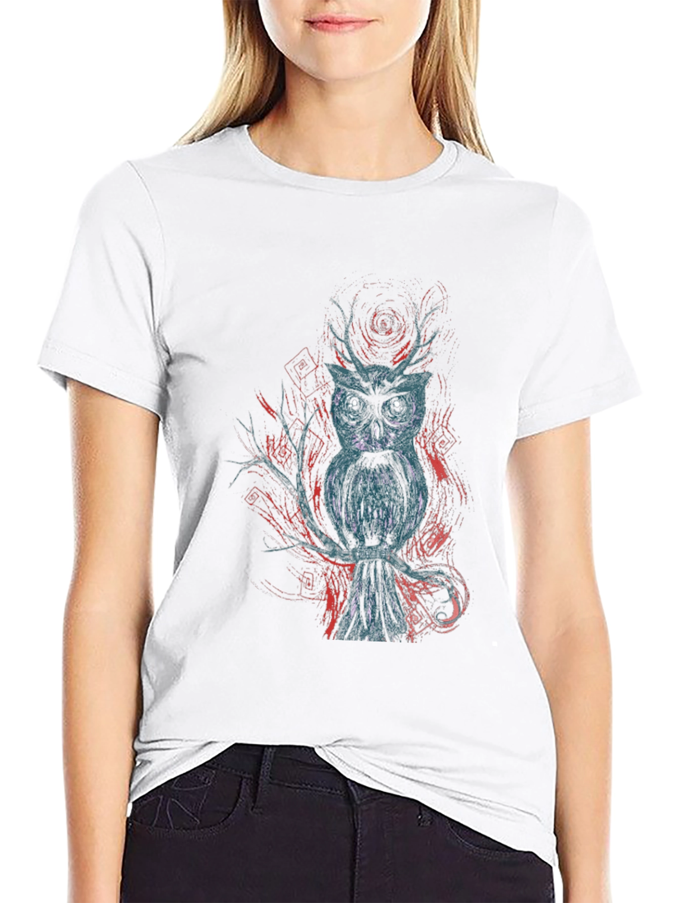 Owl Graphic Print Black T-Shirt