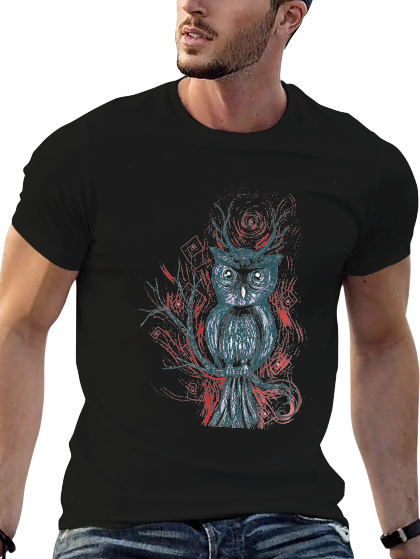 Owl Graphic Print Black T-Shirt