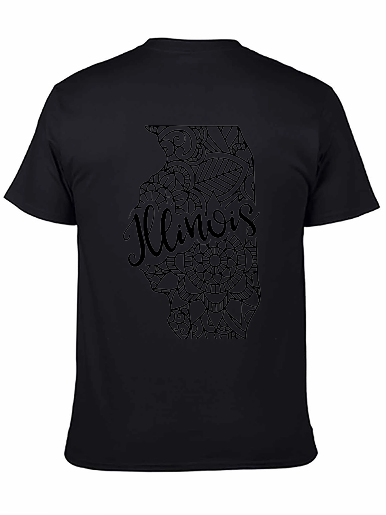 Illinois State Mandala Art Mens Black T-Shirt