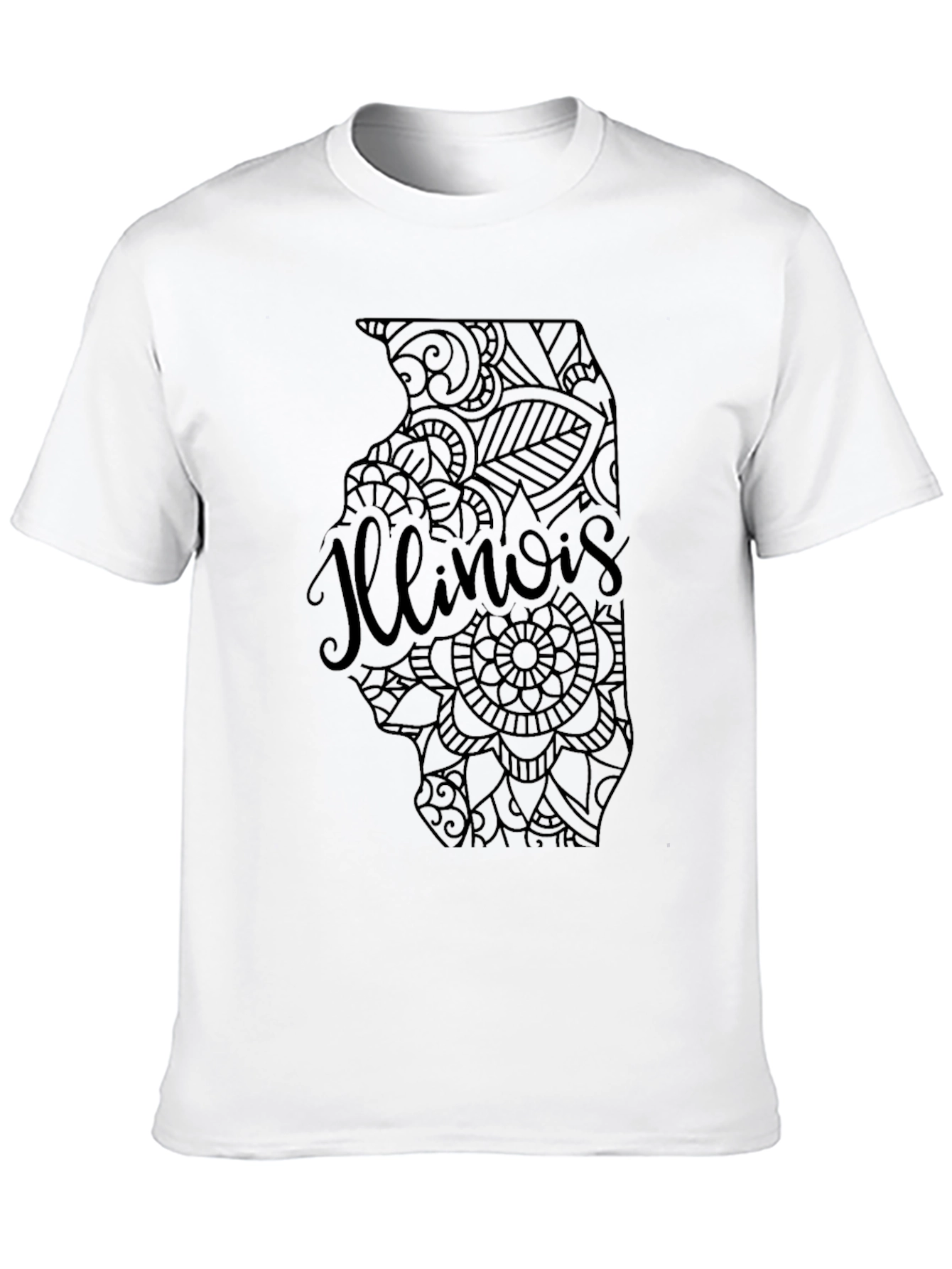 Illinois State Mandala Art Mens Black T-Shirt