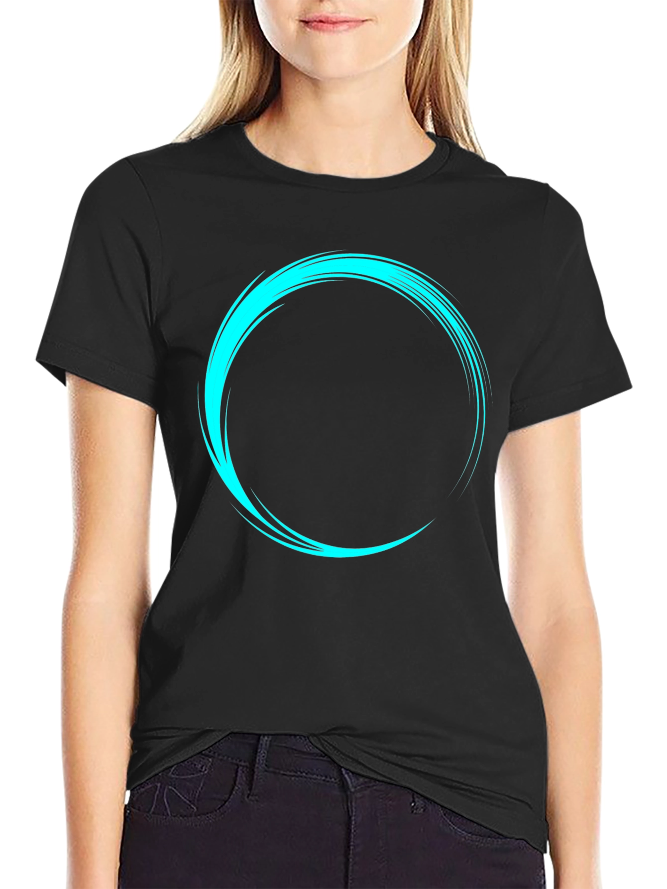 Mens Black T-Shirt with Cyan Circular Design