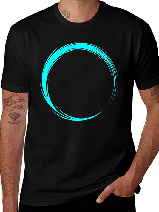 Mens Black T-Shirt with Cyan Circular Design