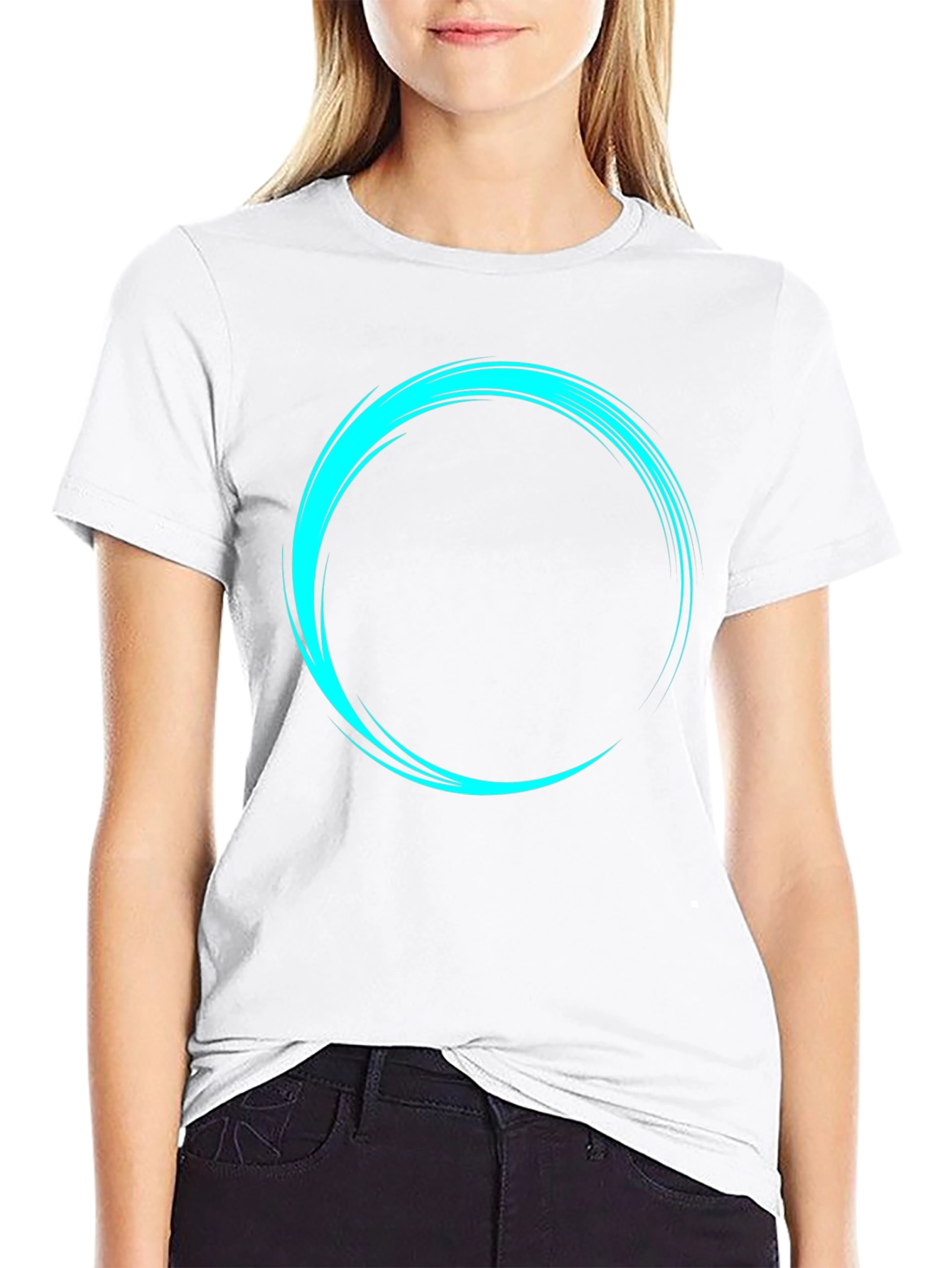 Mens Black T-Shirt with Cyan Circular Design