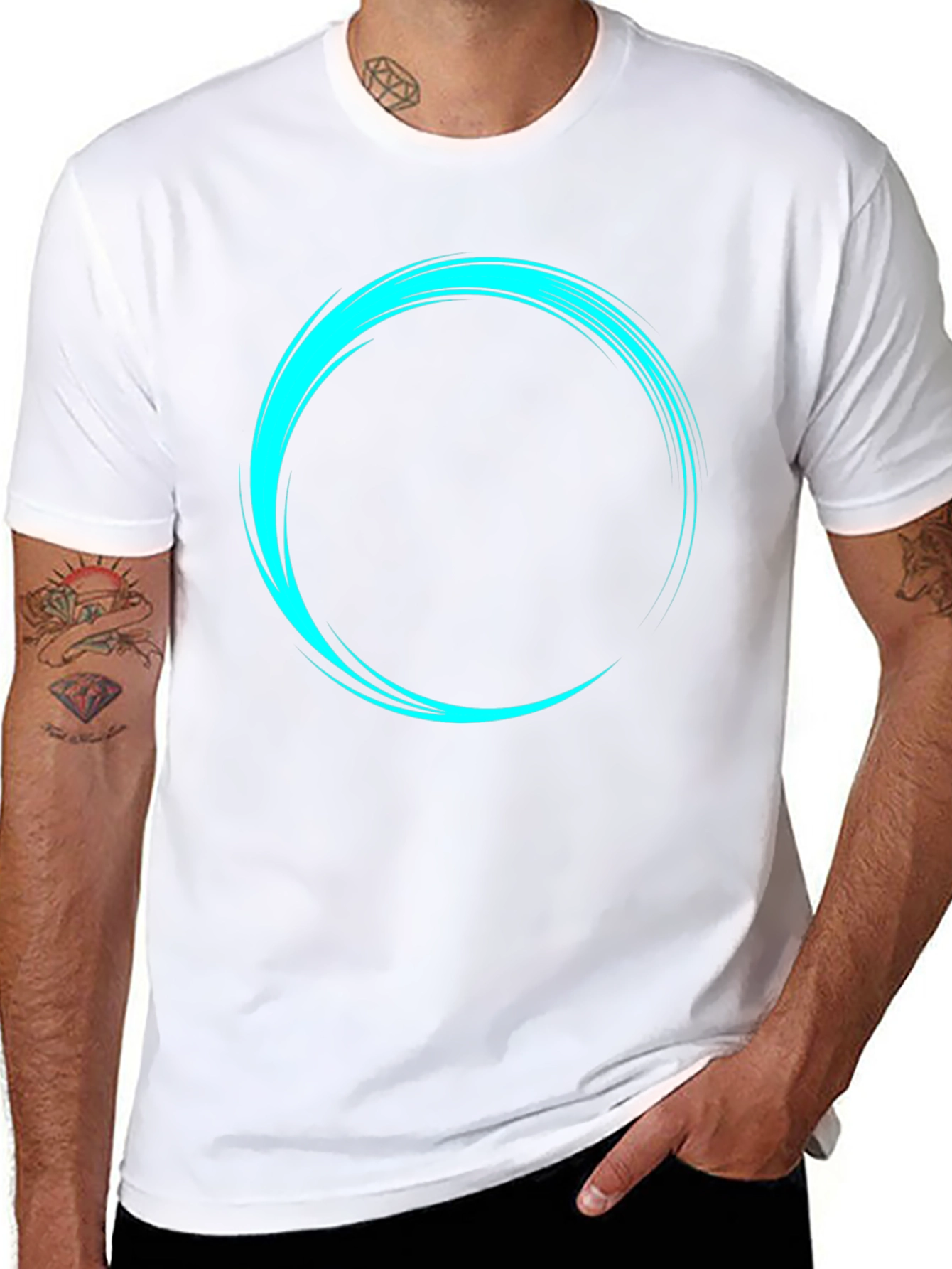 Mens Black T-Shirt with Cyan Circular Design