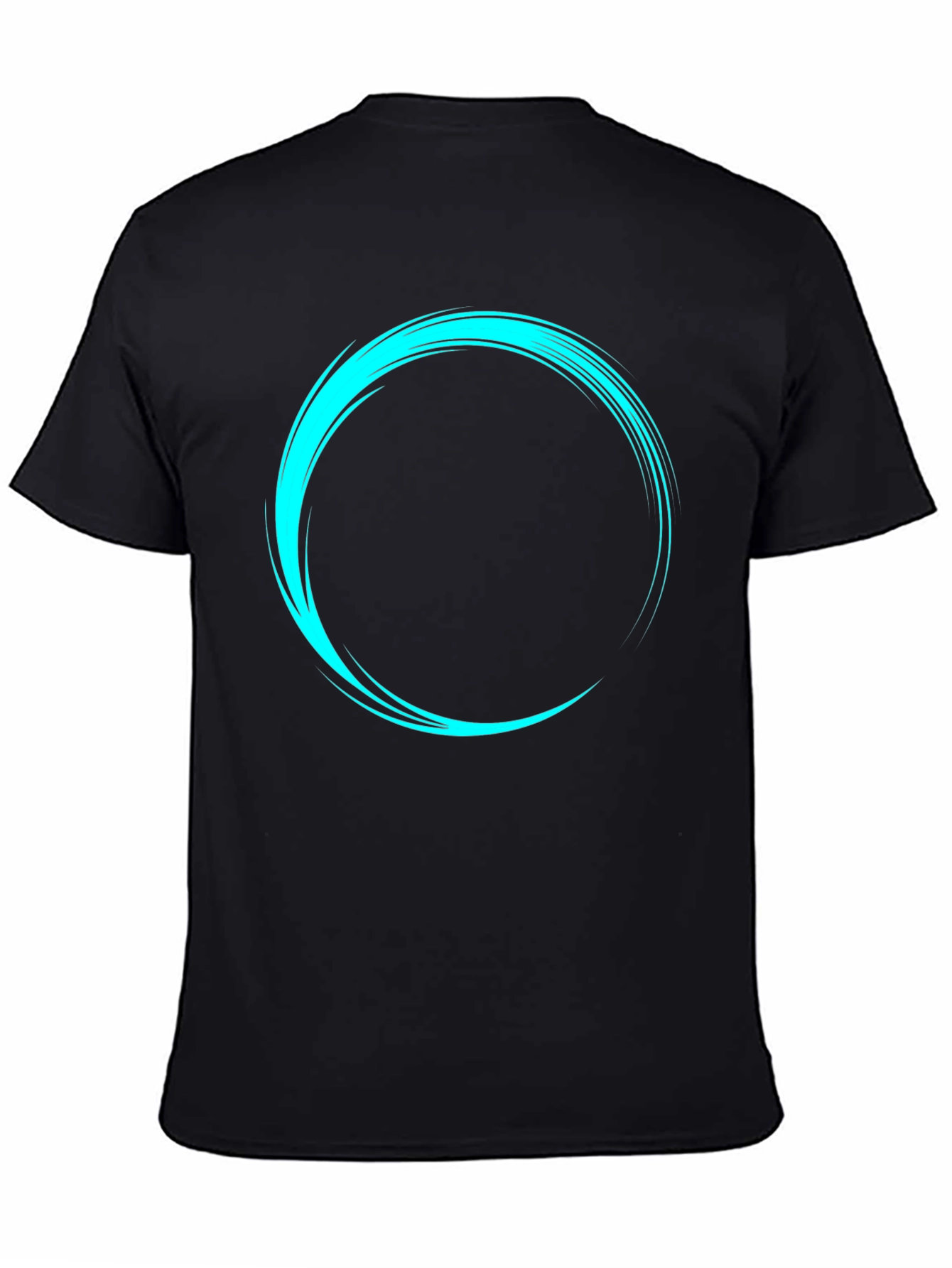 Mens Black T-Shirt with Cyan Circular Design