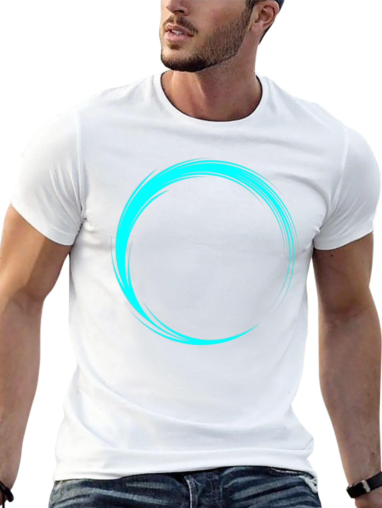 Mens Black T-Shirt with Cyan Circular Design