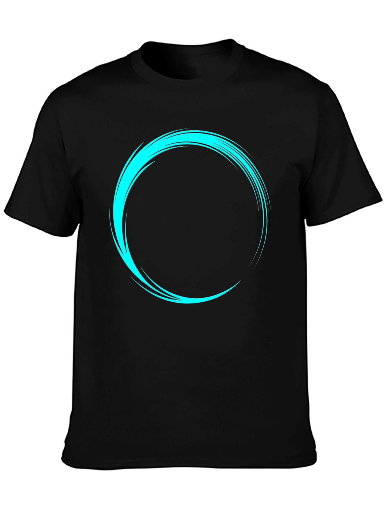 Mens Black T-Shirt with Cyan Circular Design