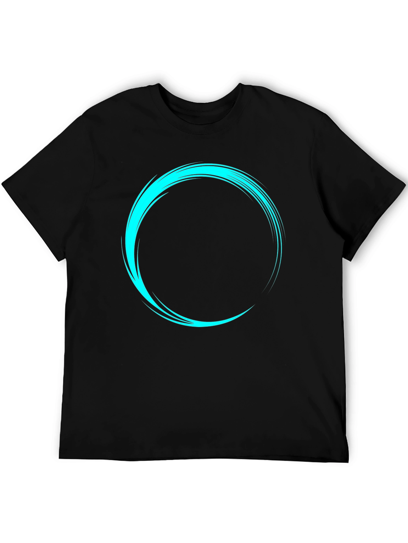 Mens Black T-Shirt with Cyan Circular Design