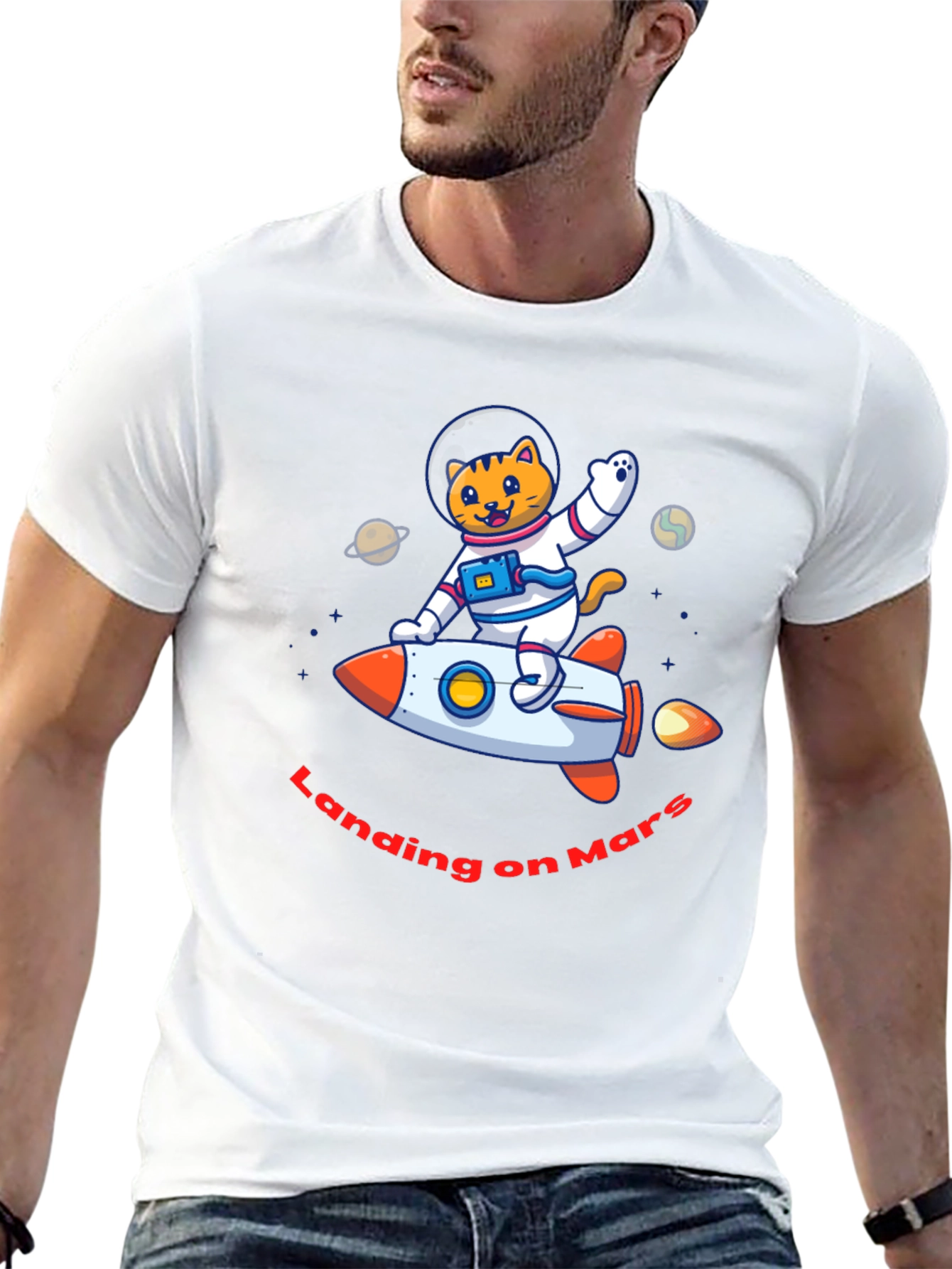 Landing on Mars Cat Astronaut T-Shirt