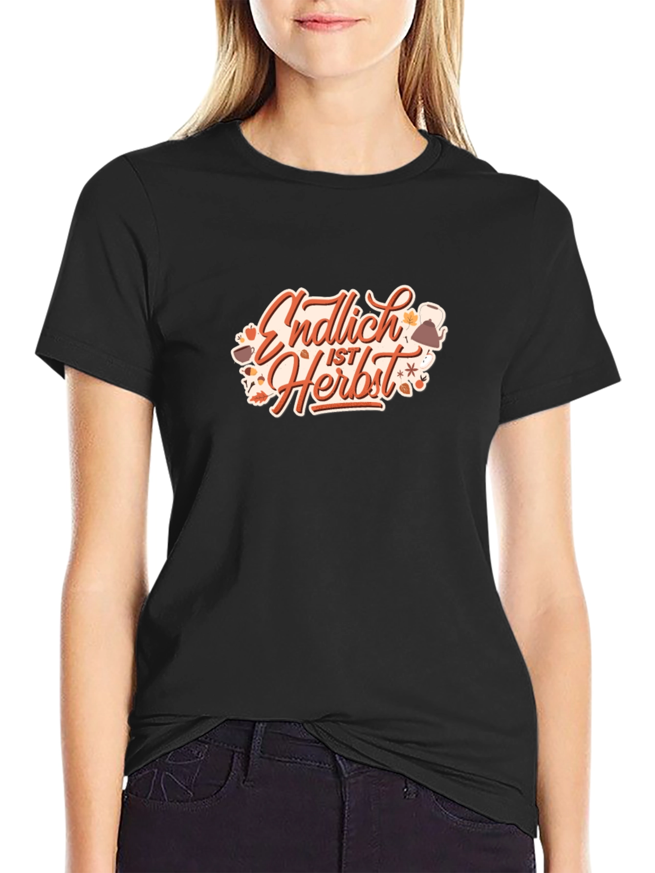 Autumn Is Here Graphic Tee - Black Cotton T-Shirt