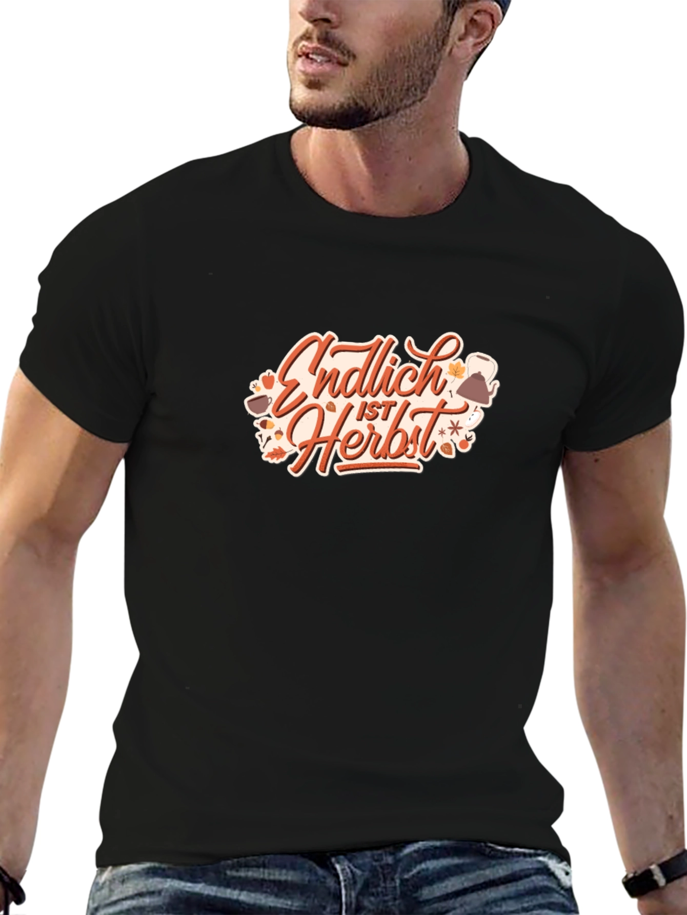 Autumn Is Here Graphic Tee - Black Cotton T-Shirt