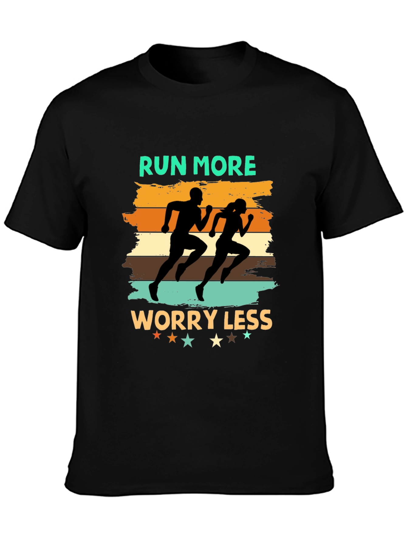 Run More Worry Less Black Graphic Tee