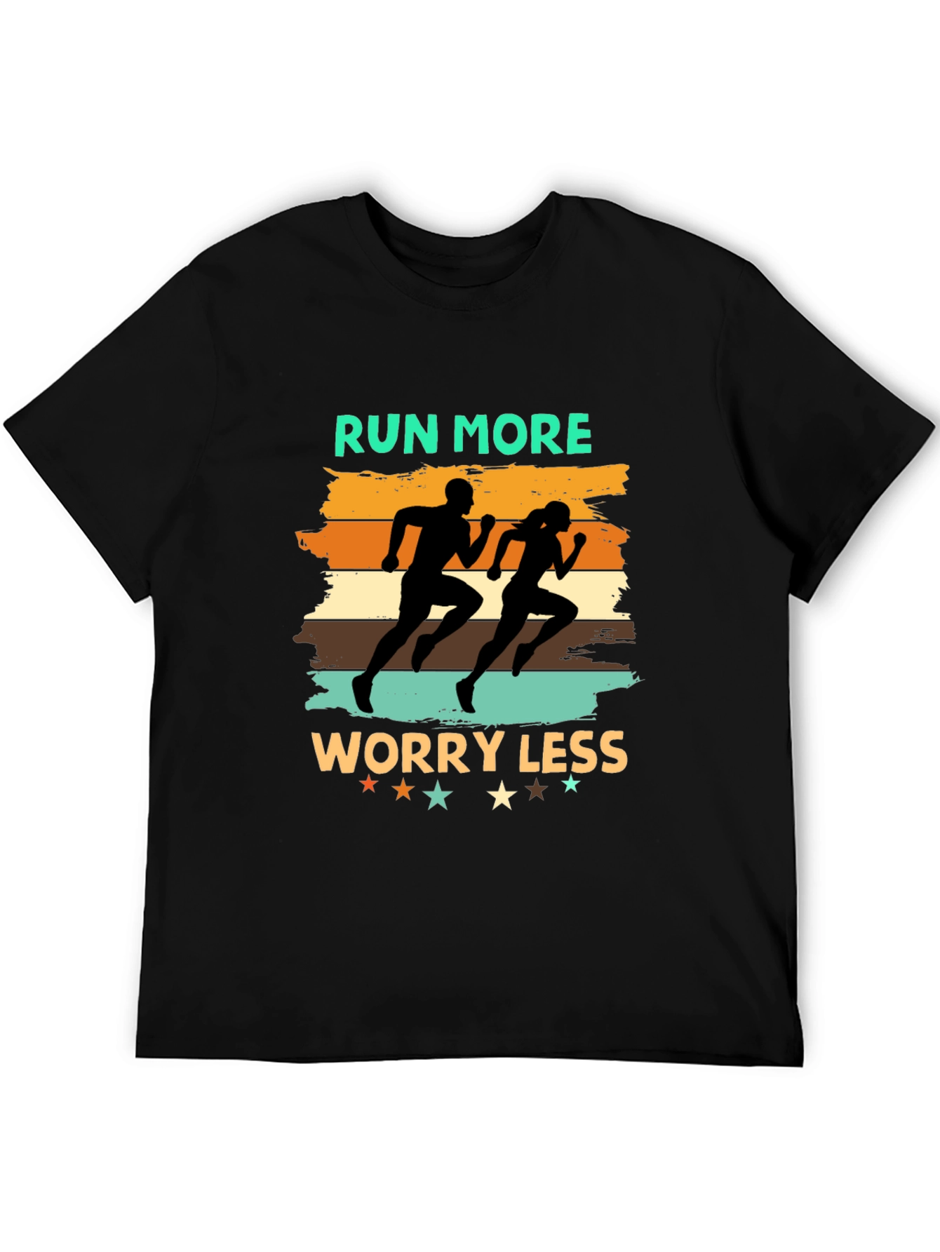 Run More Worry Less Black Graphic Tee