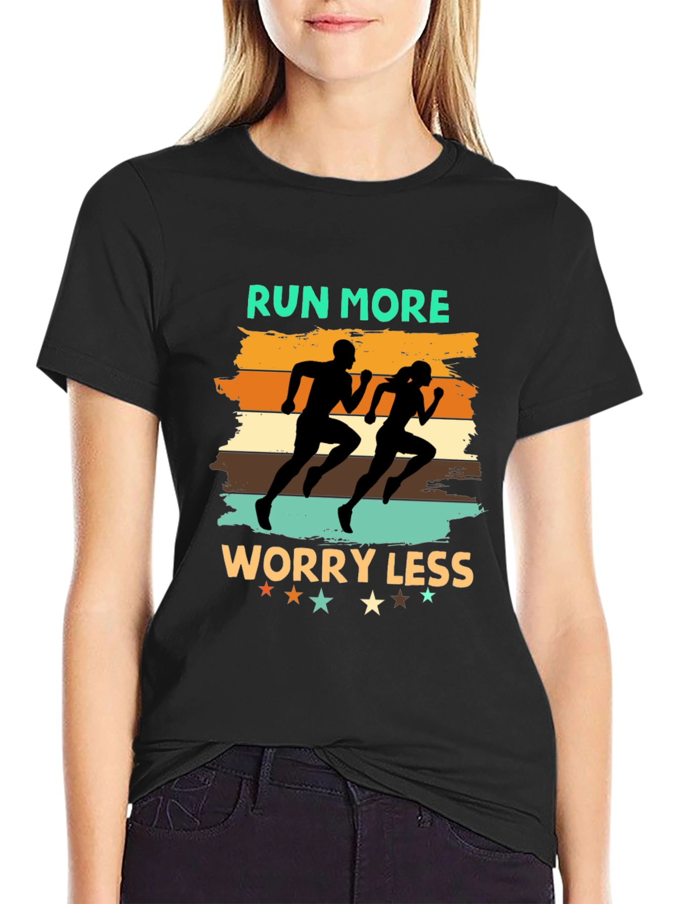 Run More Worry Less Black Graphic Tee