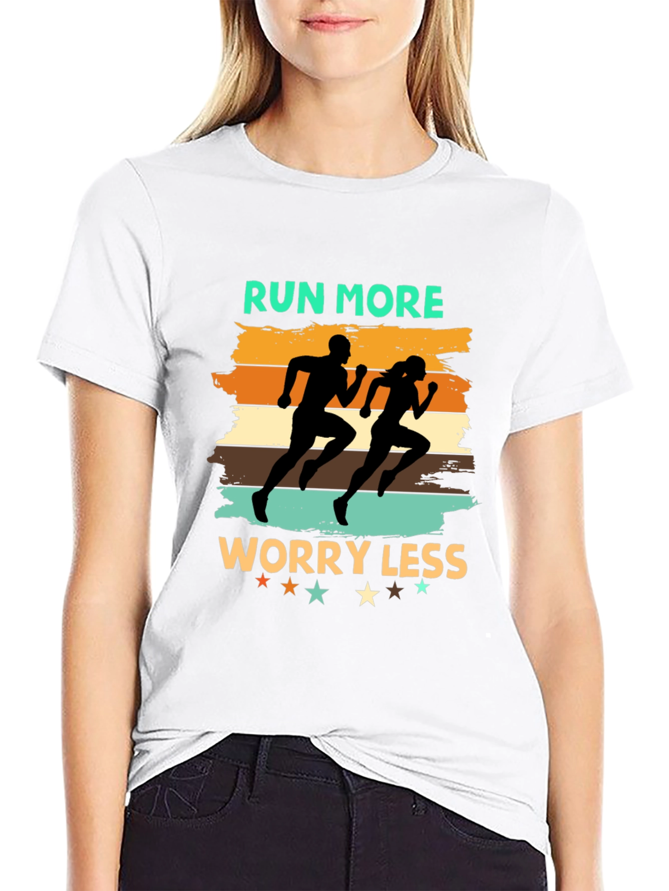 Run More Worry Less Black Graphic Tee