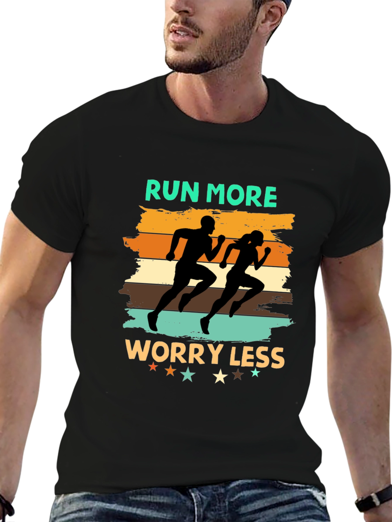 Run More Worry Less Black Graphic Tee