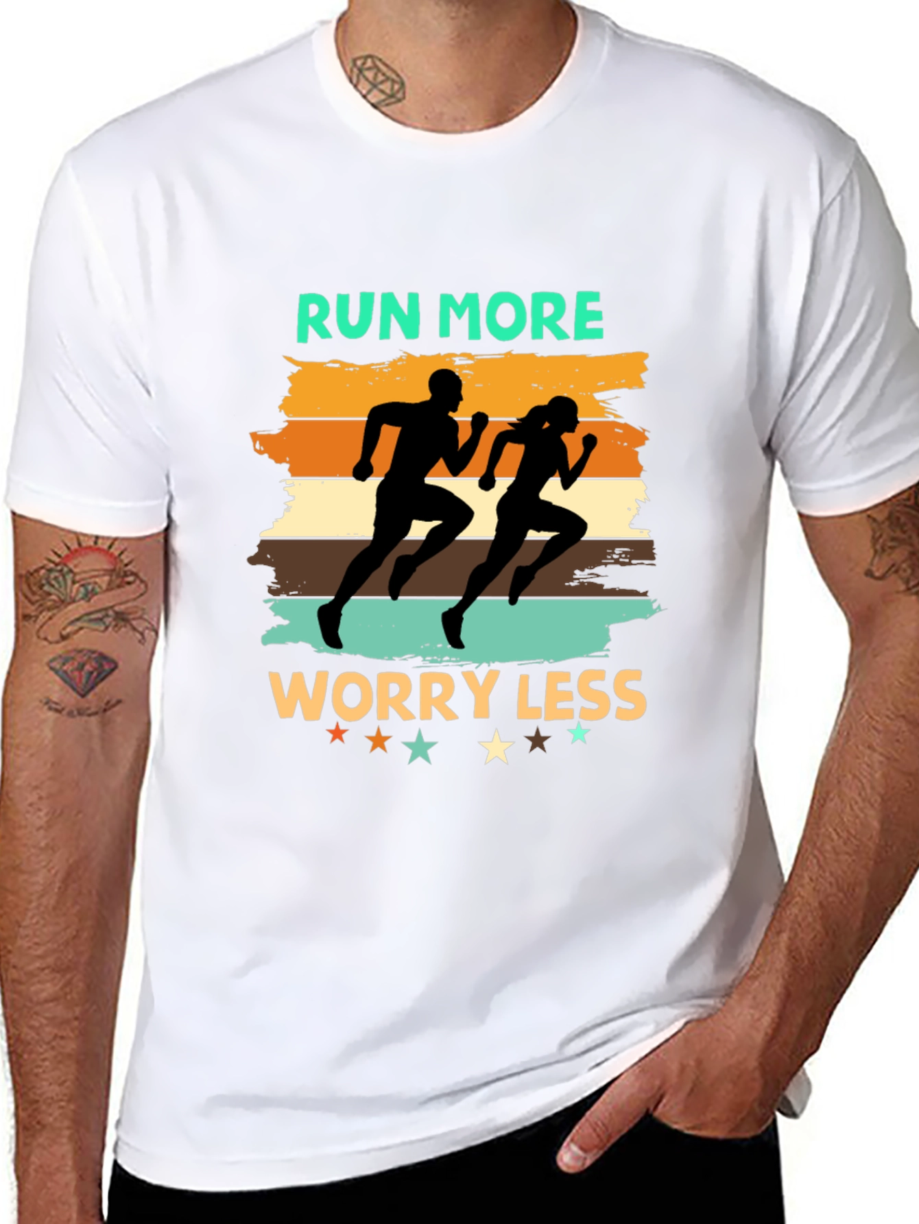 Run More Worry Less Black Graphic Tee