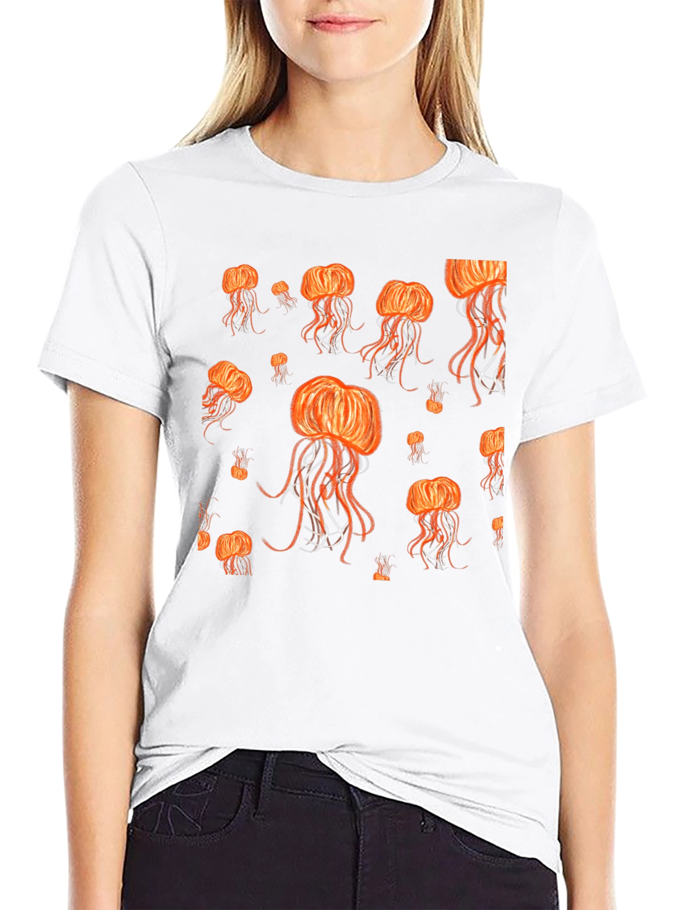 Jellyfish Pattern Black T-Shirt
