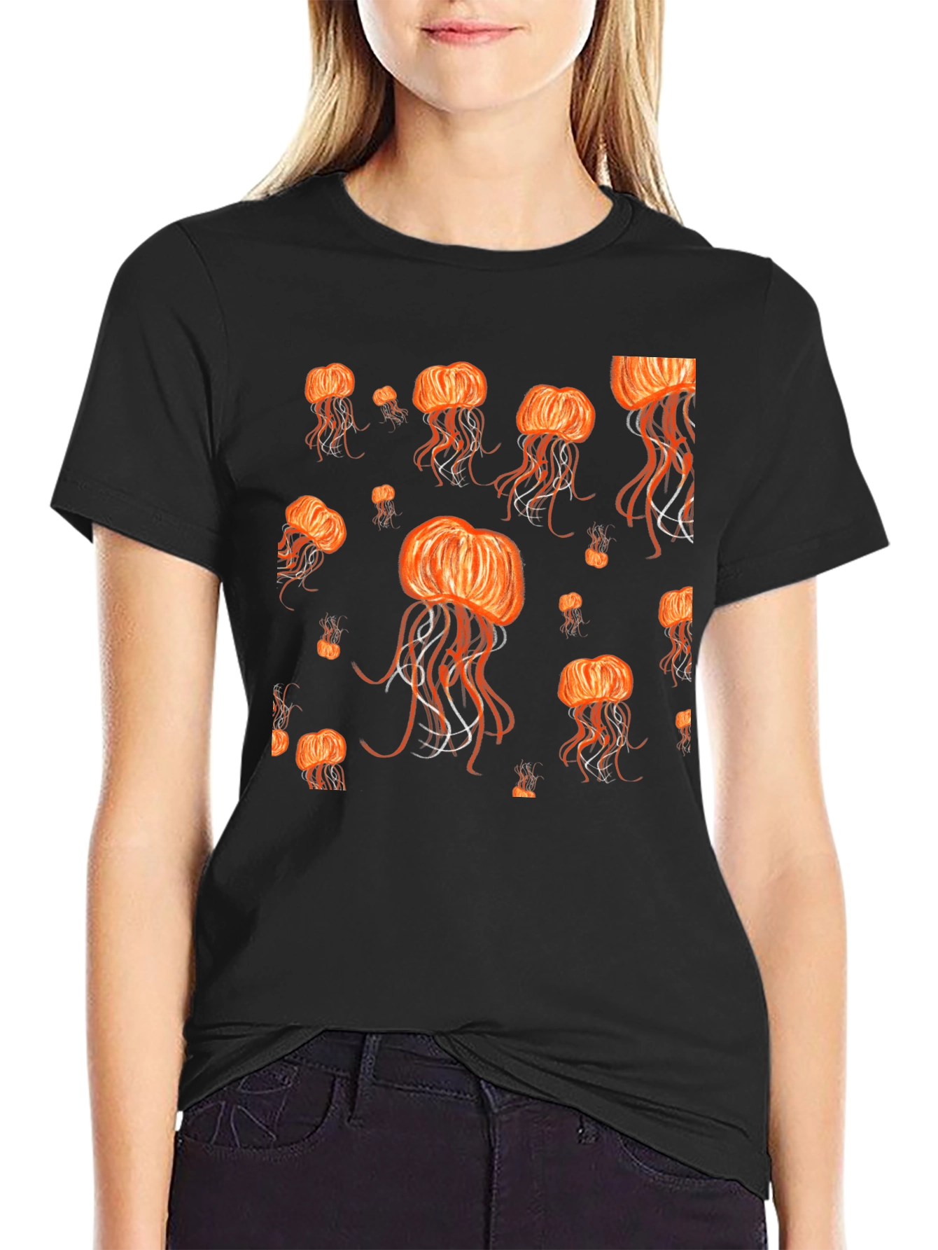Jellyfish Pattern Black T-Shirt