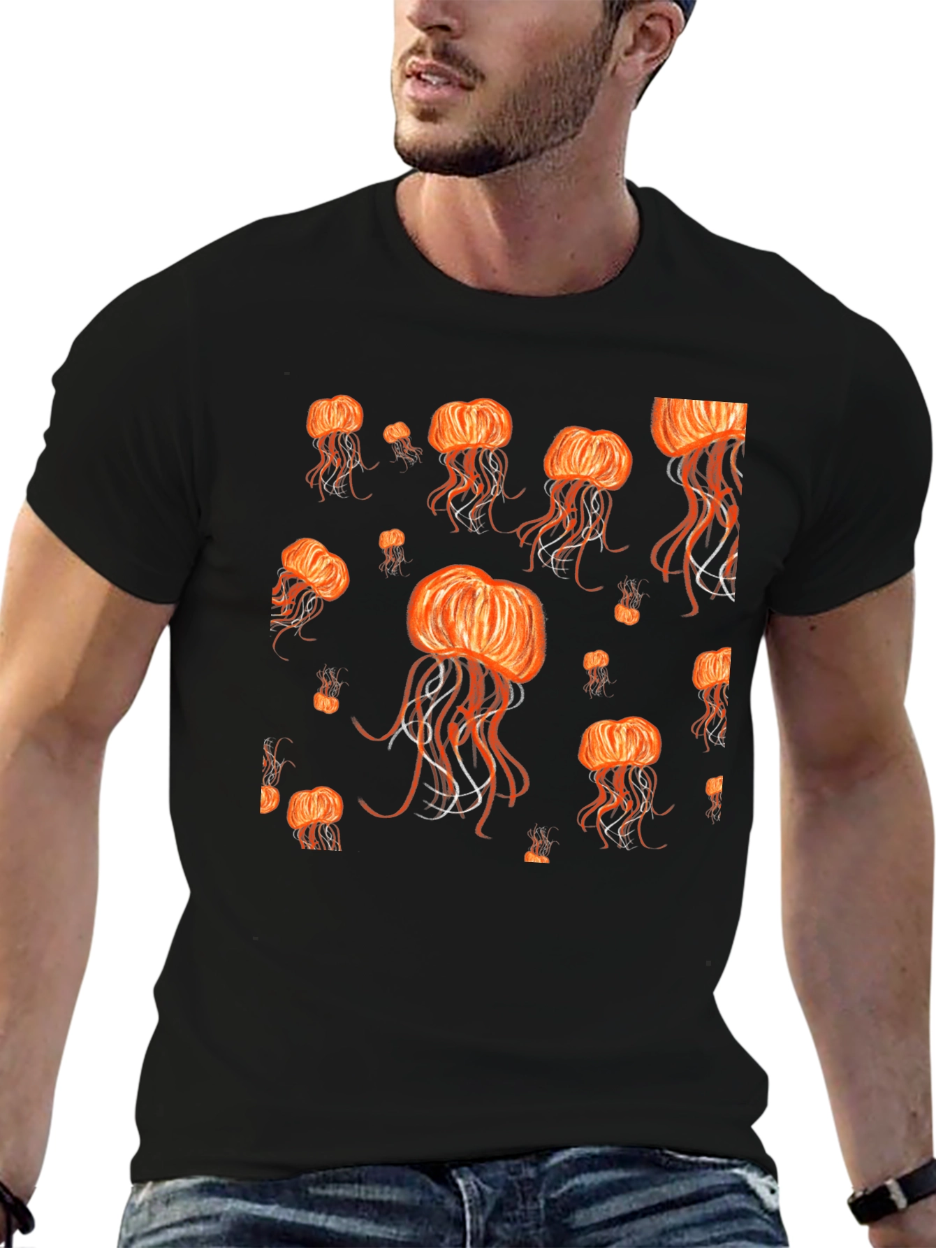 Jellyfish Pattern Black T-Shirt