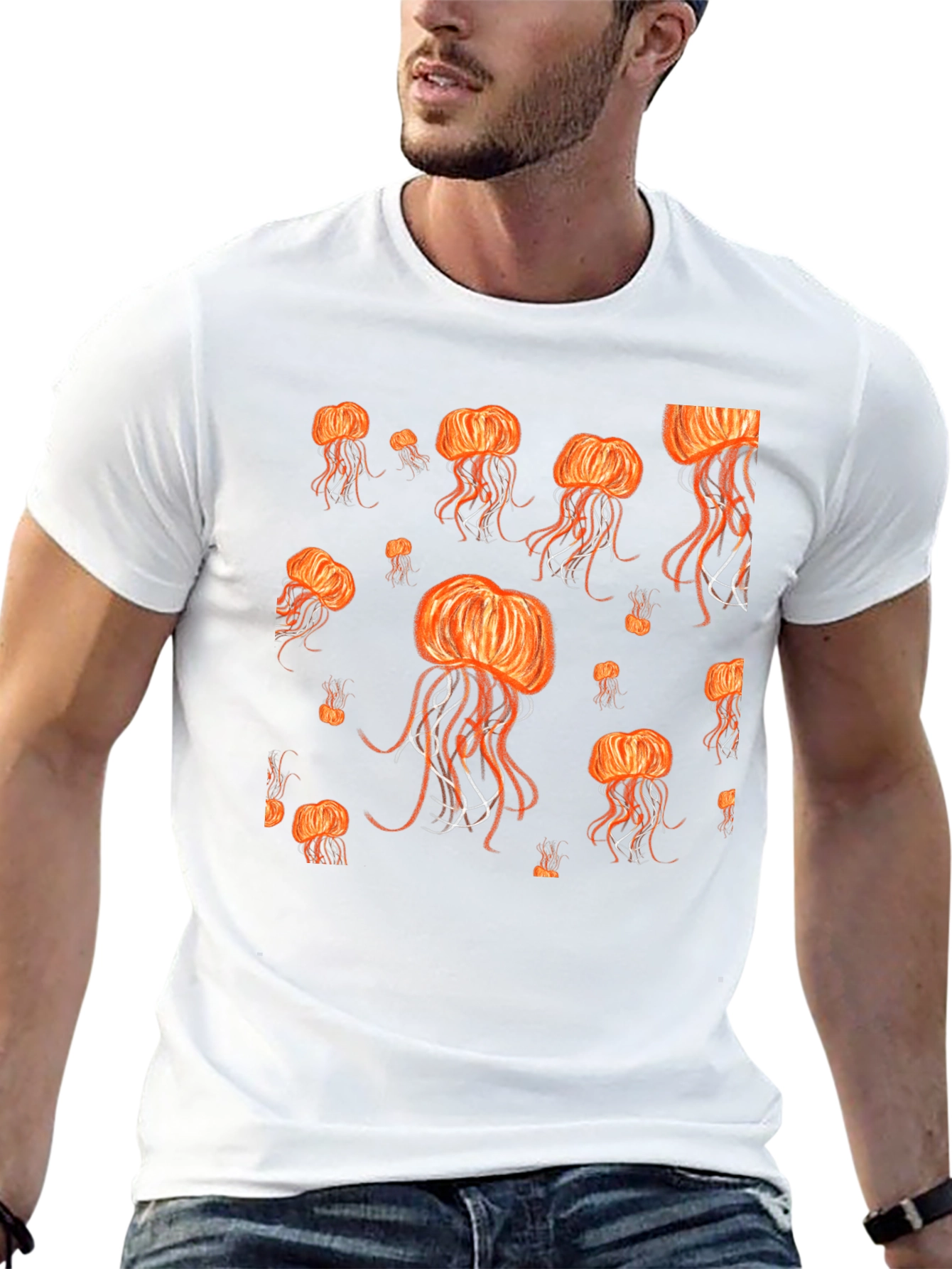 Jellyfish Pattern Black T-Shirt