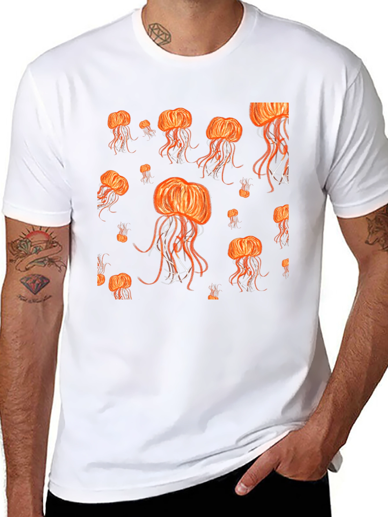 Jellyfish Pattern Black T-Shirt