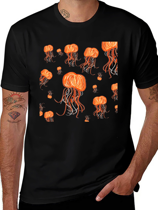 Jellyfish Pattern Black T-Shirt