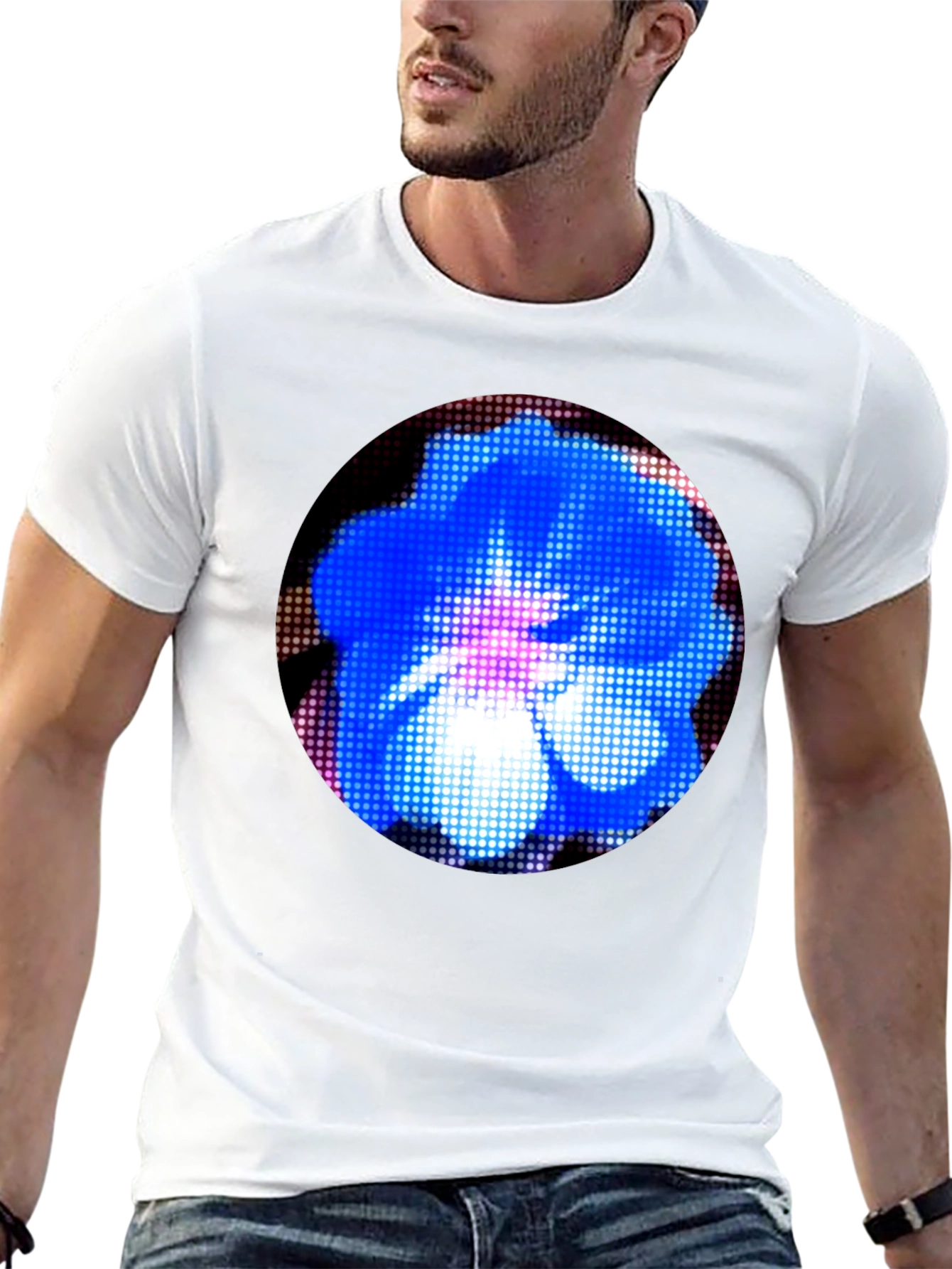 Blue Floral Pixel Art Graphic T-Shirt