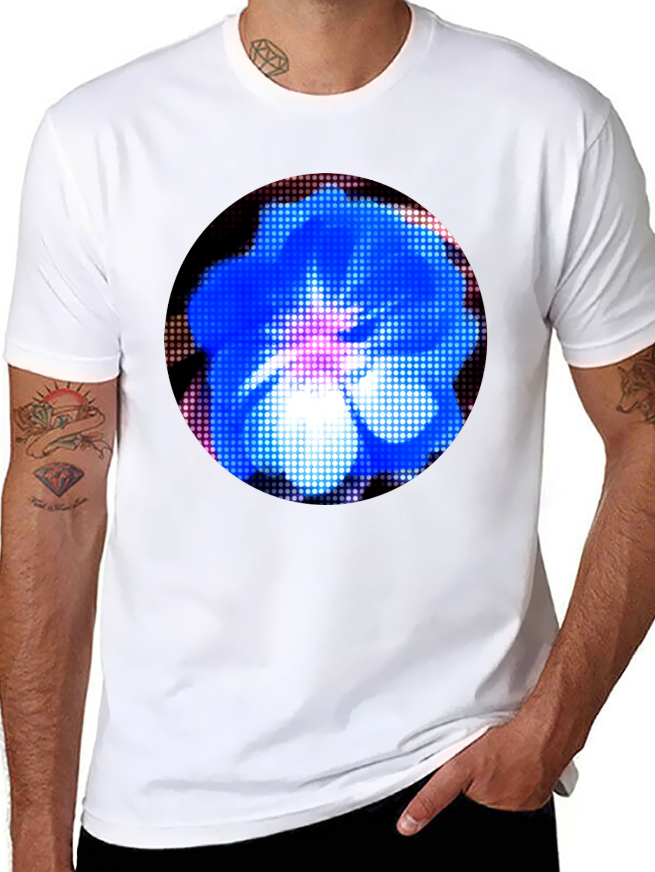 Blue Floral Pixel Art Graphic T-Shirt