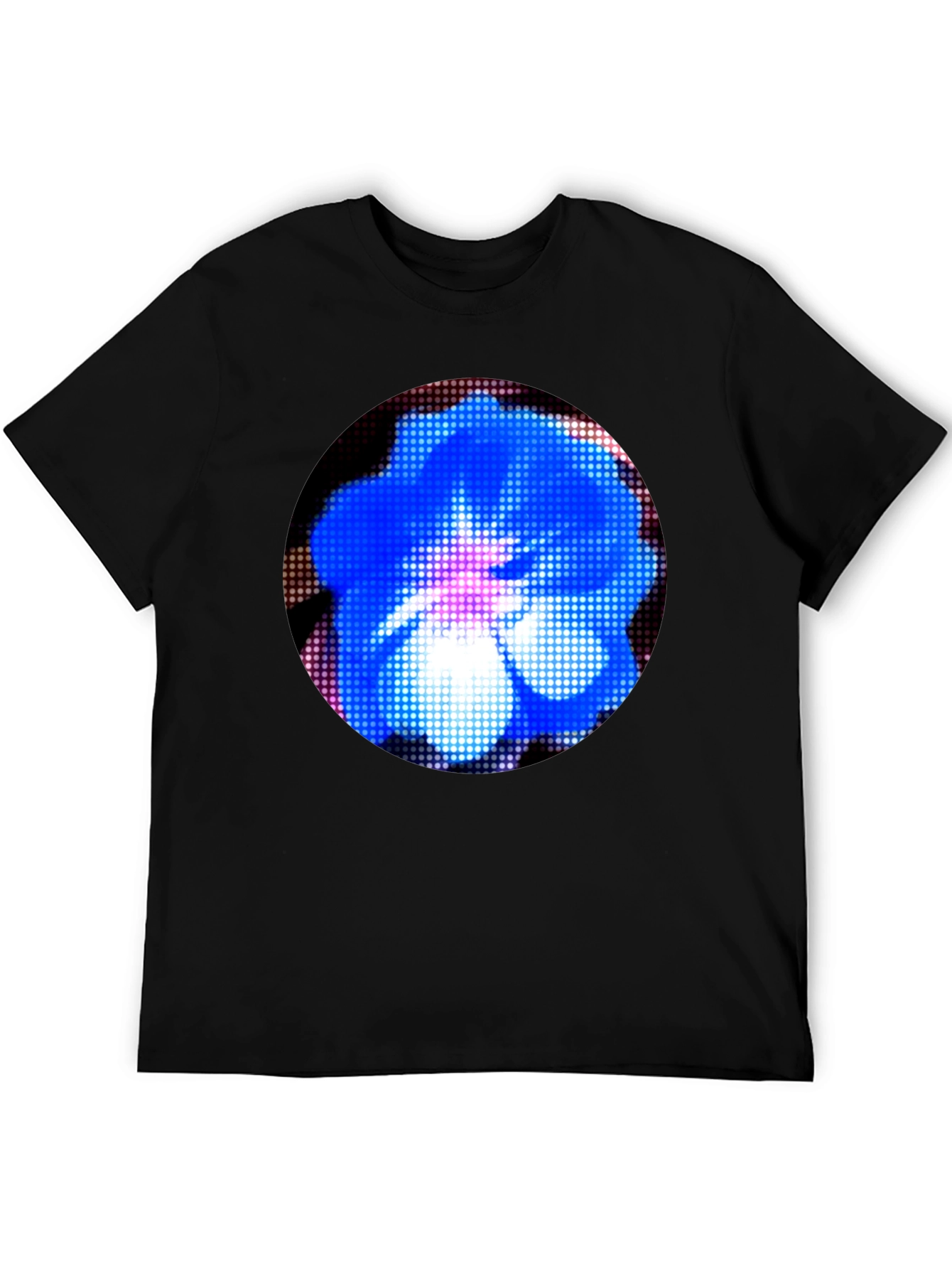 Blue Floral Pixel Art Graphic T-Shirt