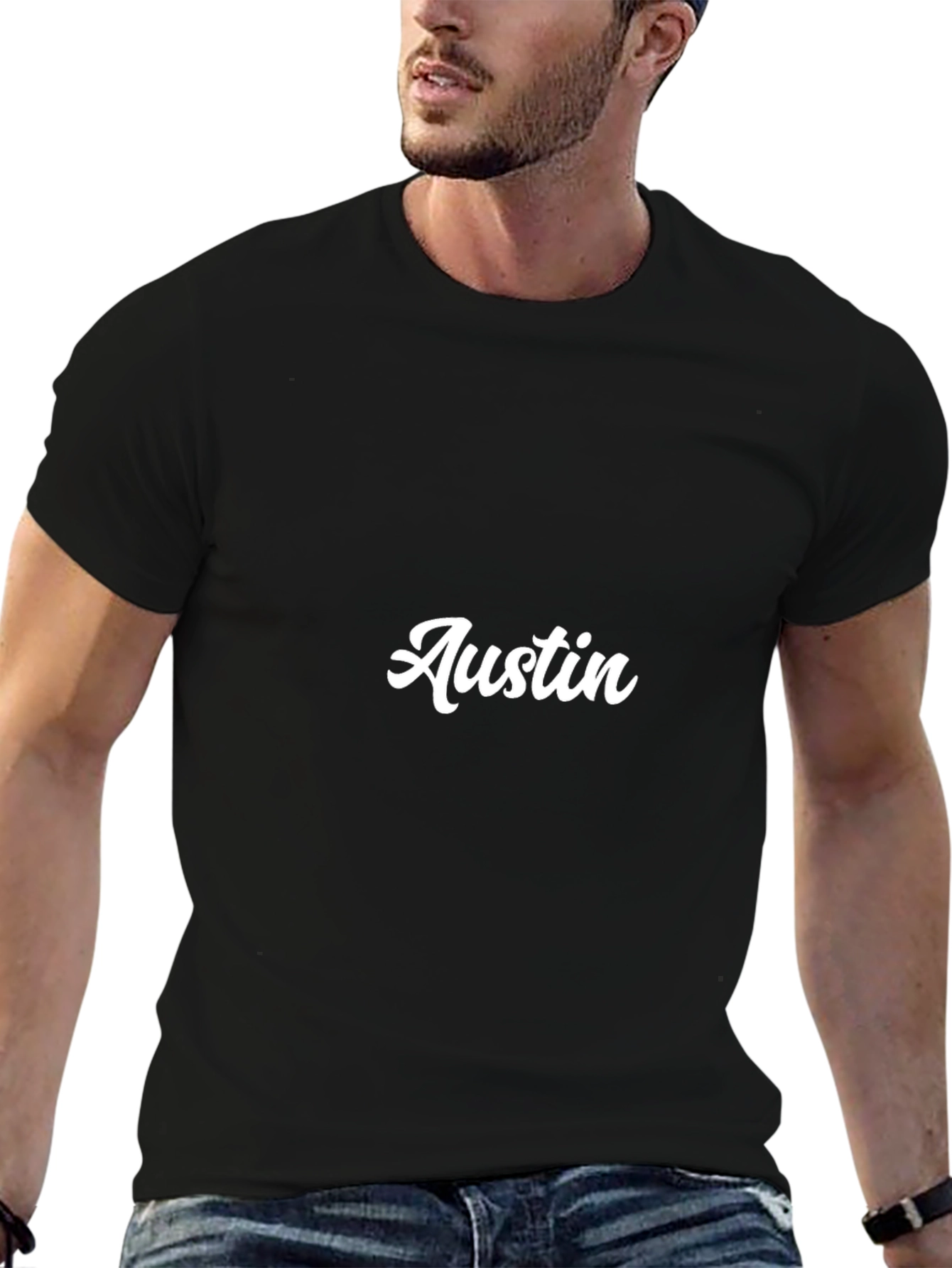 Austin Graphic Tee - Black Cotton Blend Shirt