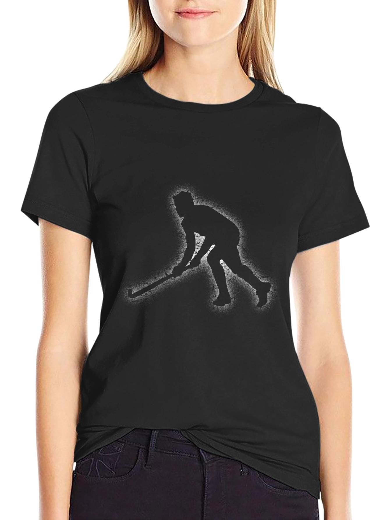 Hockey Player Silhouette Black T-Shirt