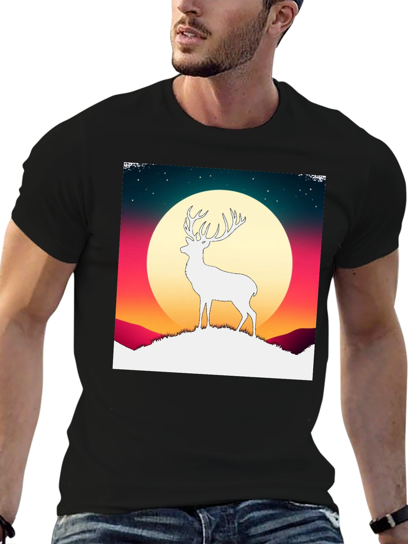 Deer Silhouette Graphic Tee - Mens Black T-Shirt