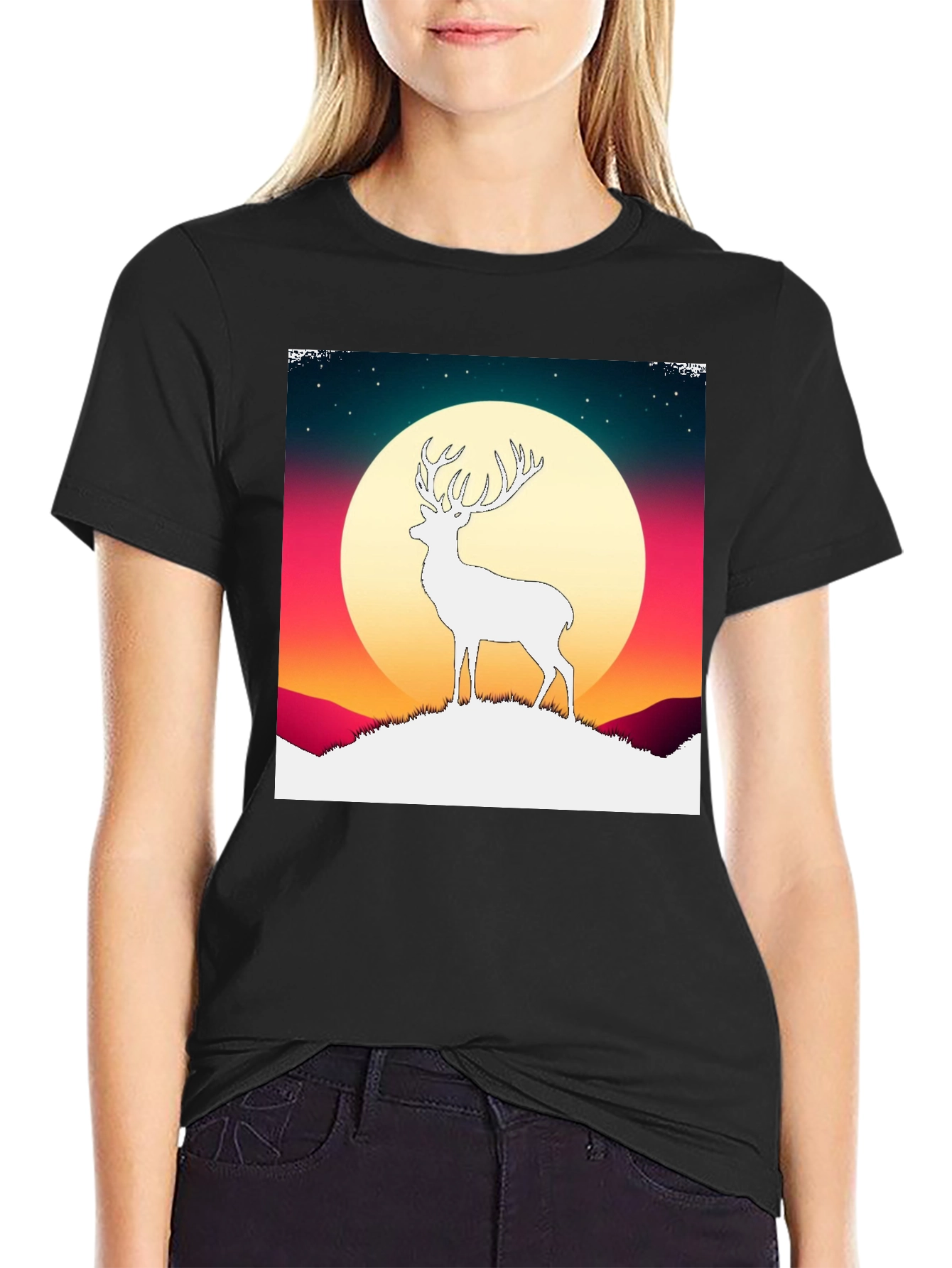 Deer Silhouette Graphic Tee - Mens Black T-Shirt